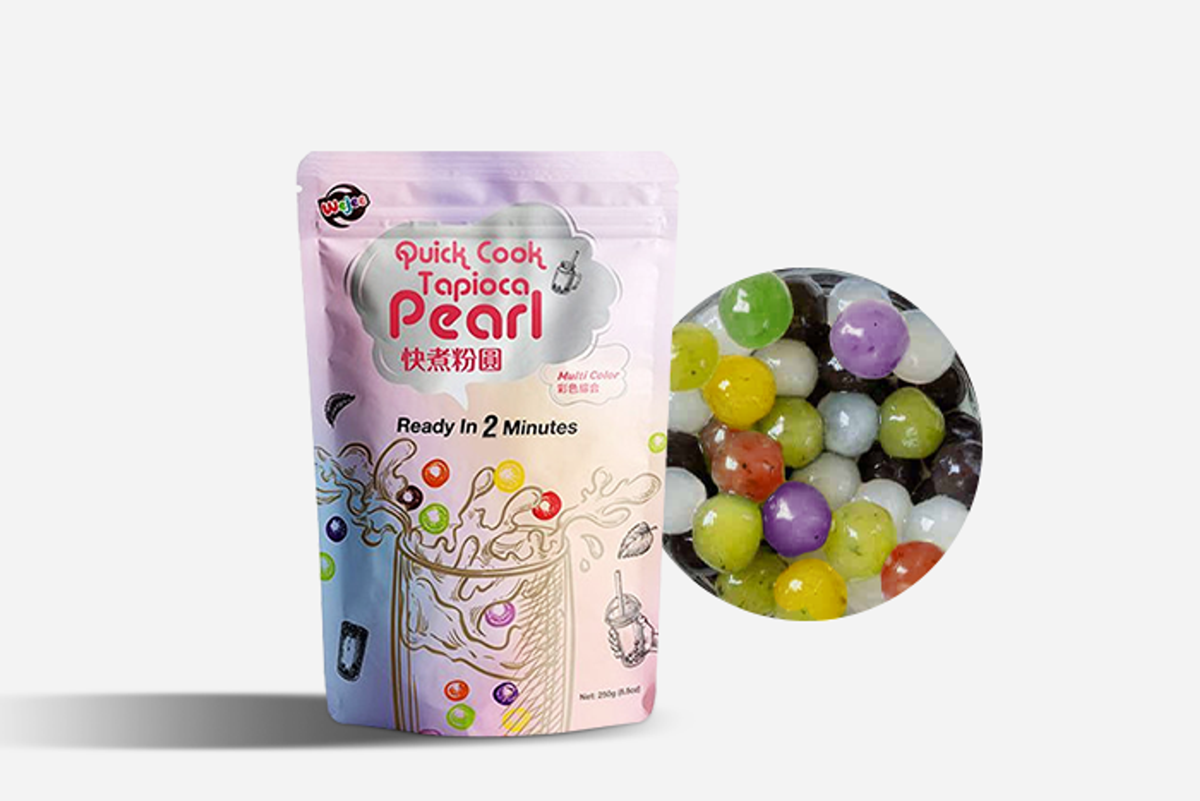 Wejee Quick Cook Tapioca Pearl Multi Color 250g - Wejee bunte Tapiokaperlen bereit zum Kochen.