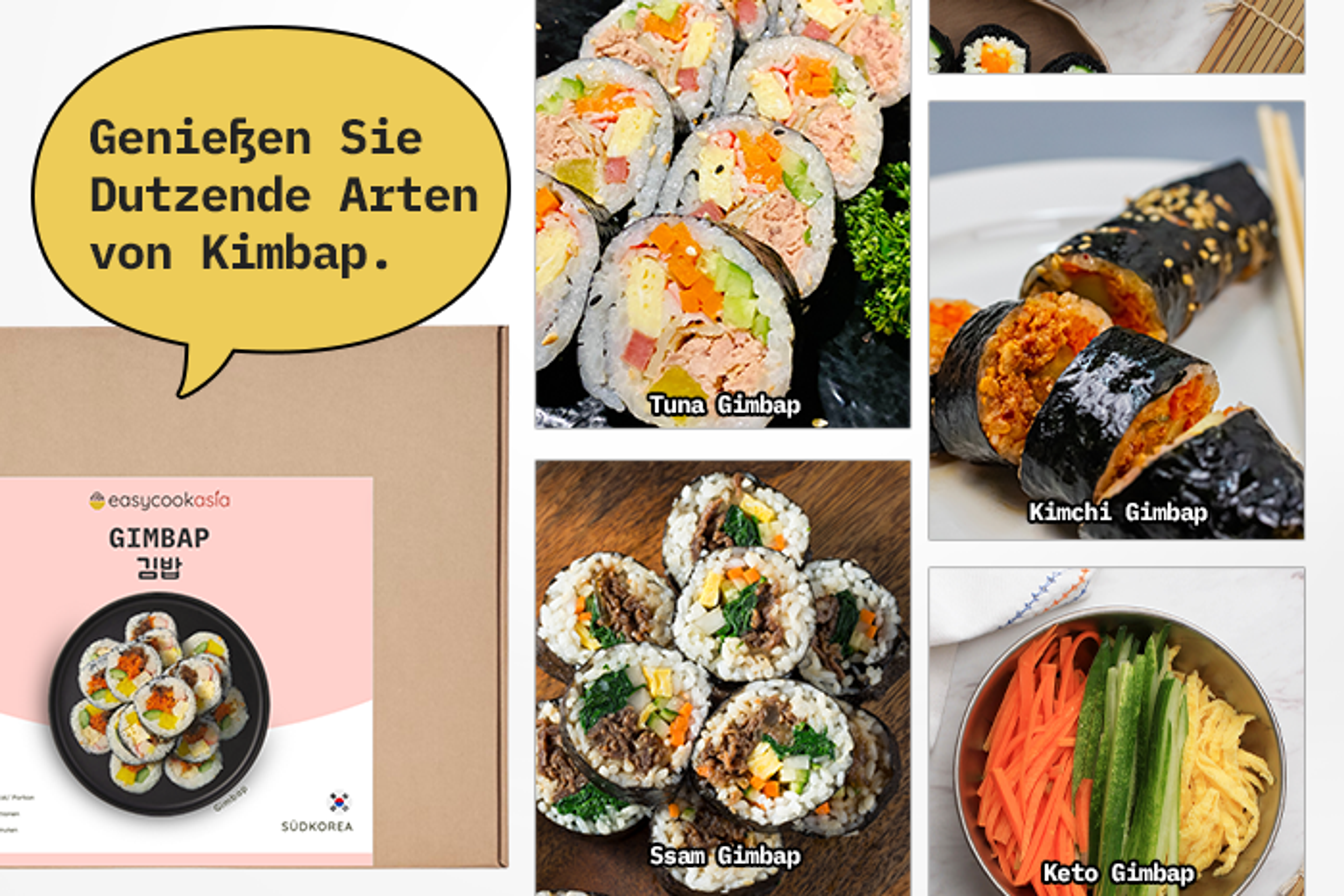 Frisch geschnittenes Gemüse für Gimbap in einer Kochbox