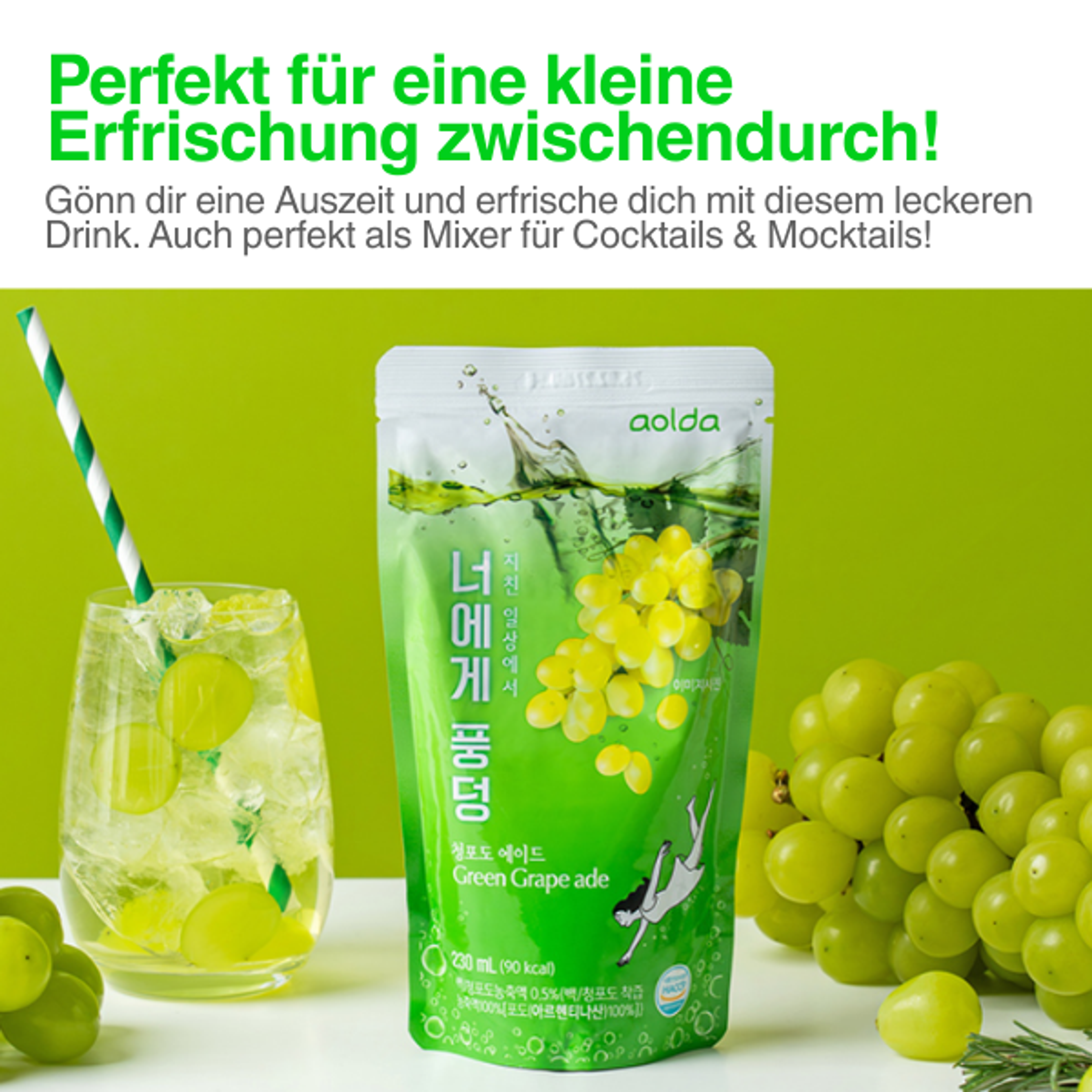 AOLDA Pouch Drink Green Grape Ade 230ml | Green Grape Ade in a Korean Pouch – Fresh & Fruity
