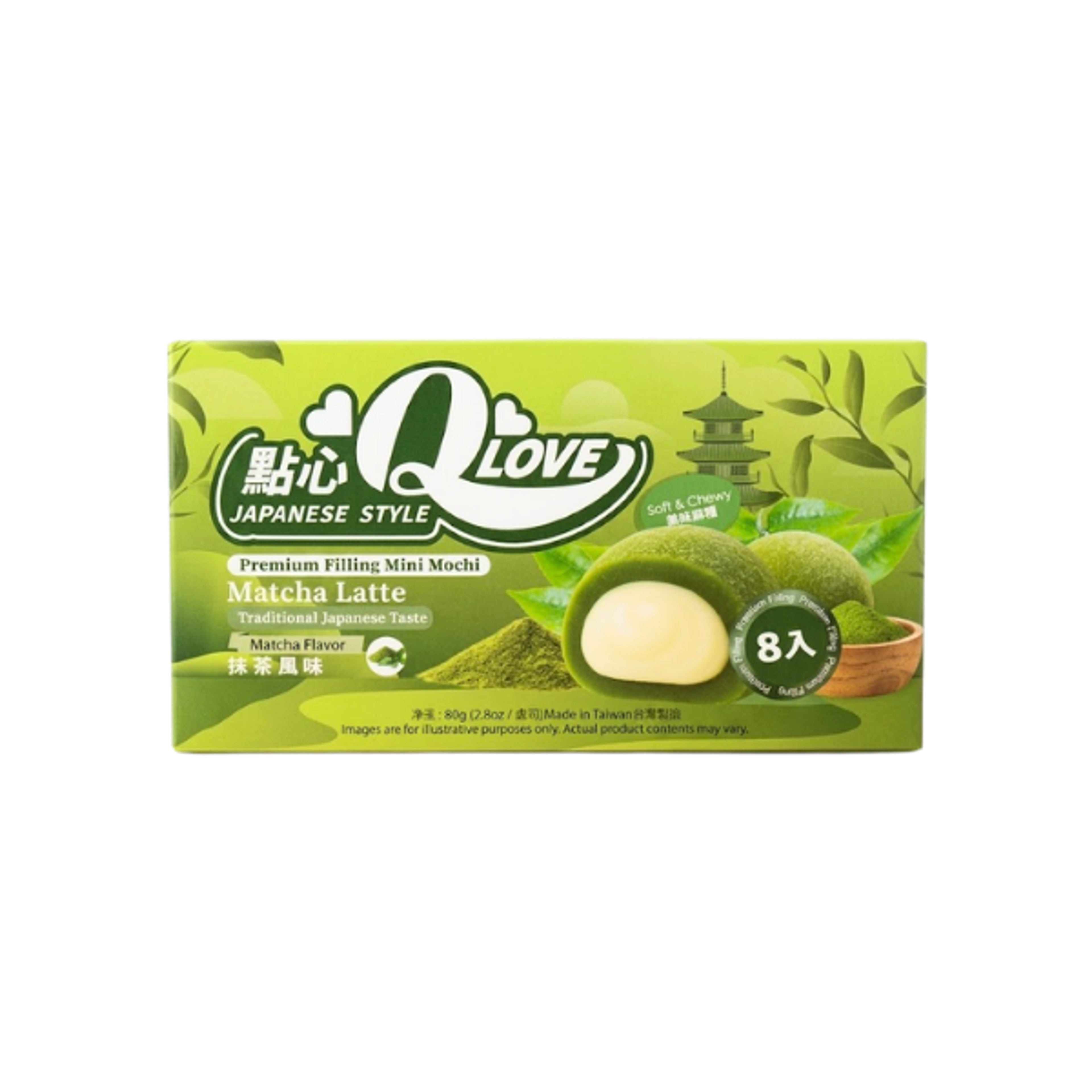 QLOVE Matcha Latte Mochi 80g – Japanischer Matcha-Mochi mit Premium-Füllung (8 Stück)