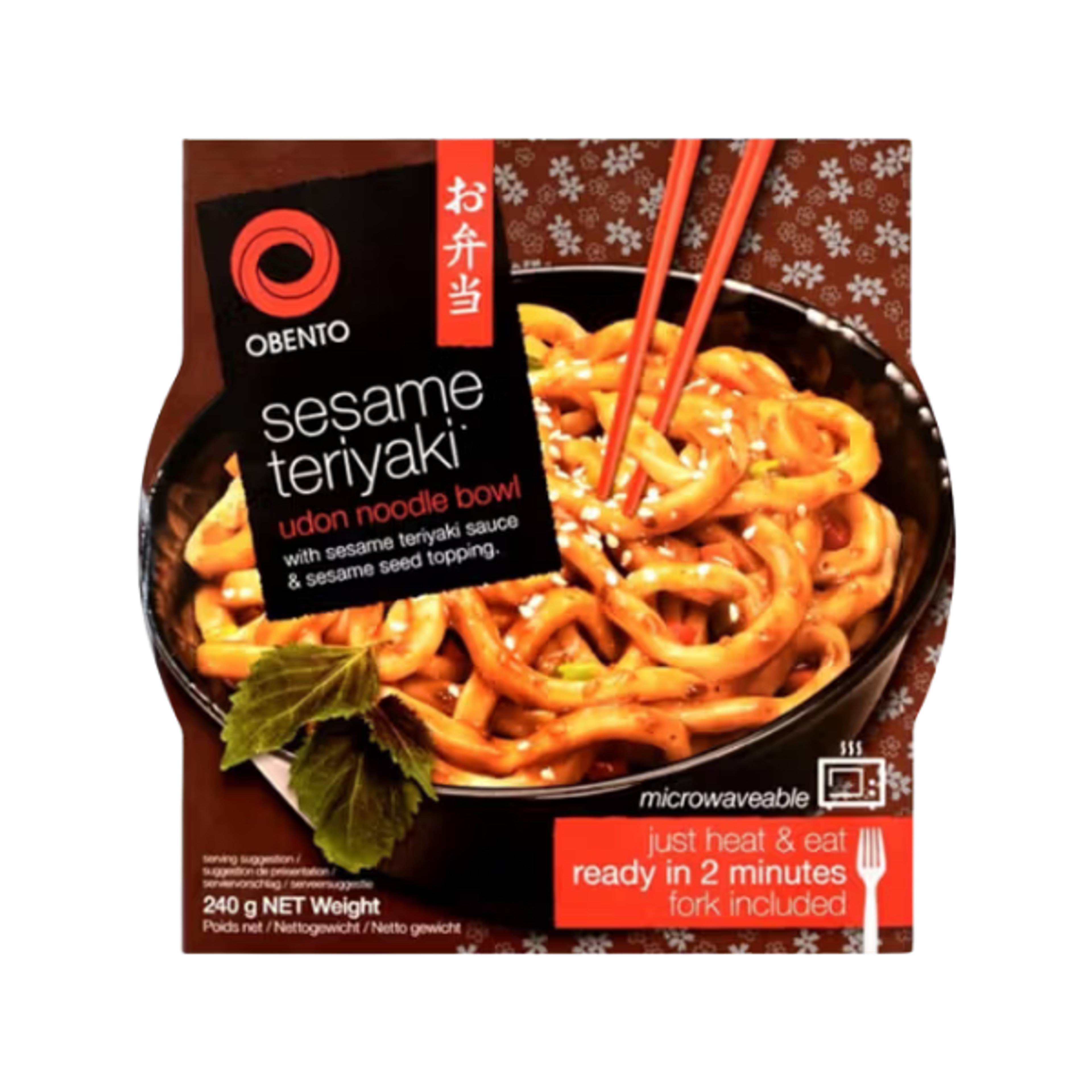 Obento Sesame Teriyaki Udon Noodle Bowl 240g - Sesam-Teriyaki Udon-Nudeln mit inkludiertem Besteck