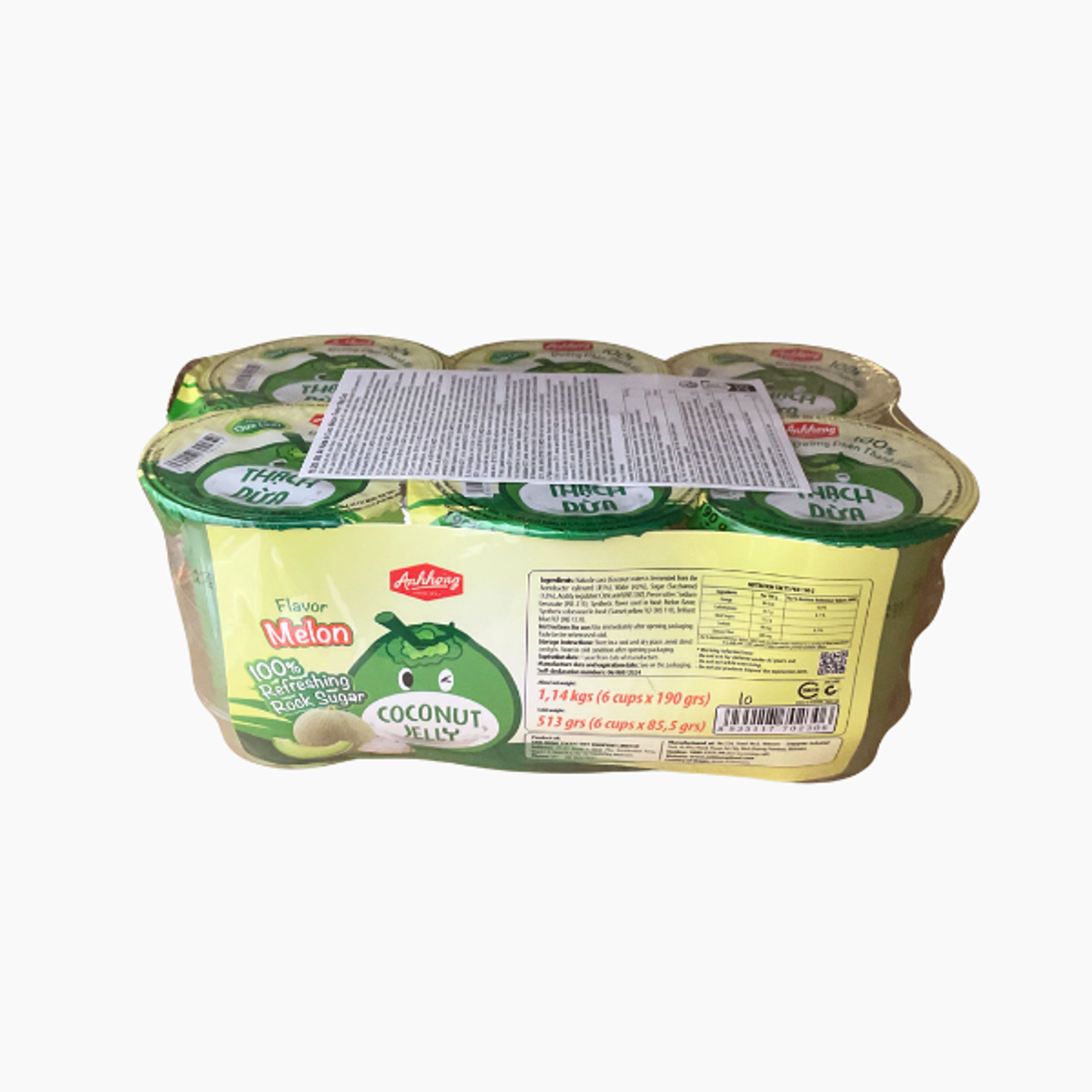 ANHHONG Nata de Coco Melon Flavor 90 g | Kokosnuss-Gelee Cups mit fruchtigem Melonenaroma