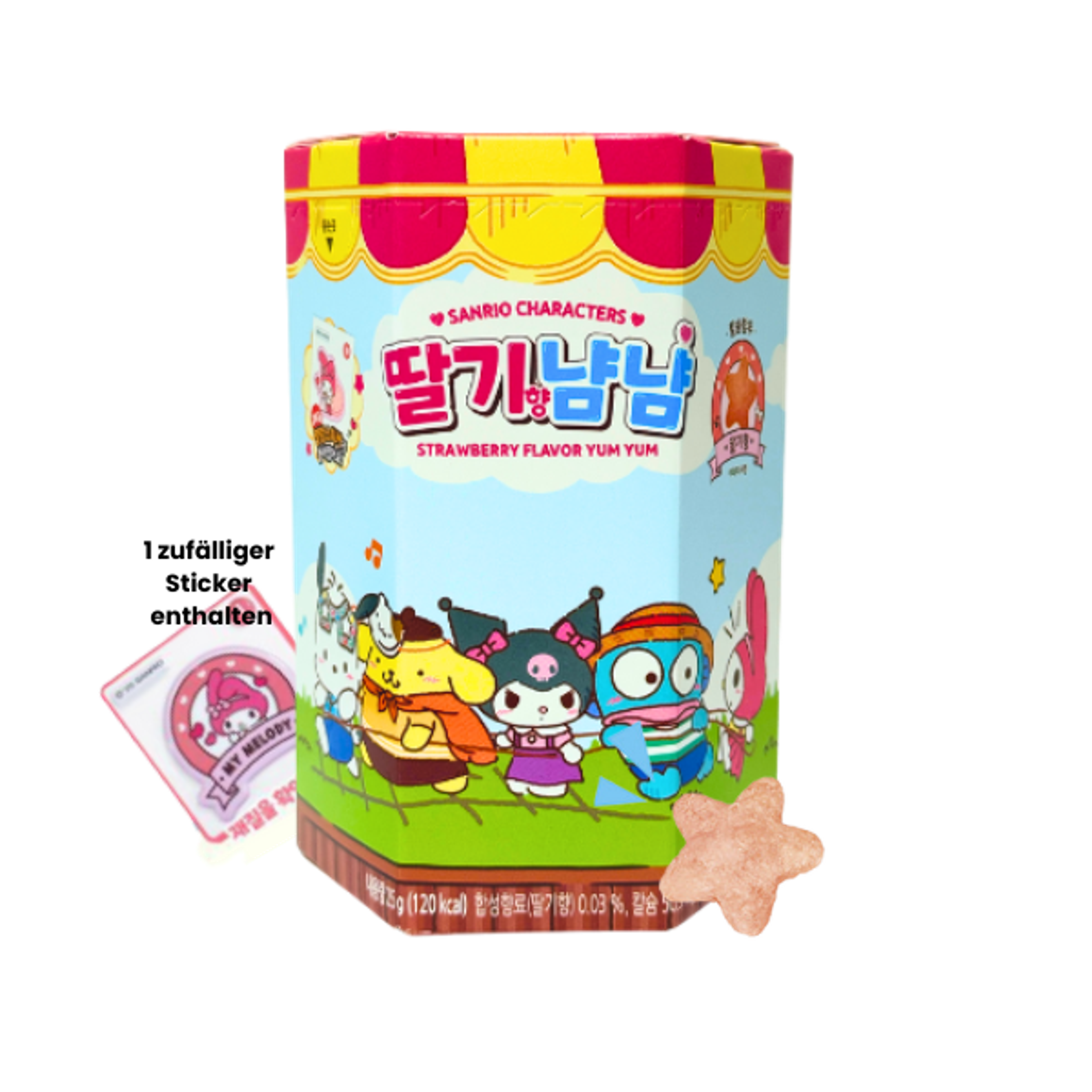 MEASTY Sanrio Strawberry YumYum 25g | Süßer Erdbeer-Snack in Sanrio-Verpackung mit zufälligem Sammelsticker