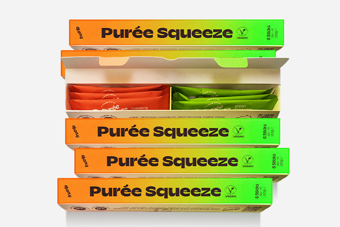 Frutrip Püree Squeeze Sortenpackung 6 Sticks 150g - Verpackung des Frutrip Puree Squeeze Variety Pack 6 Sticks 150g.