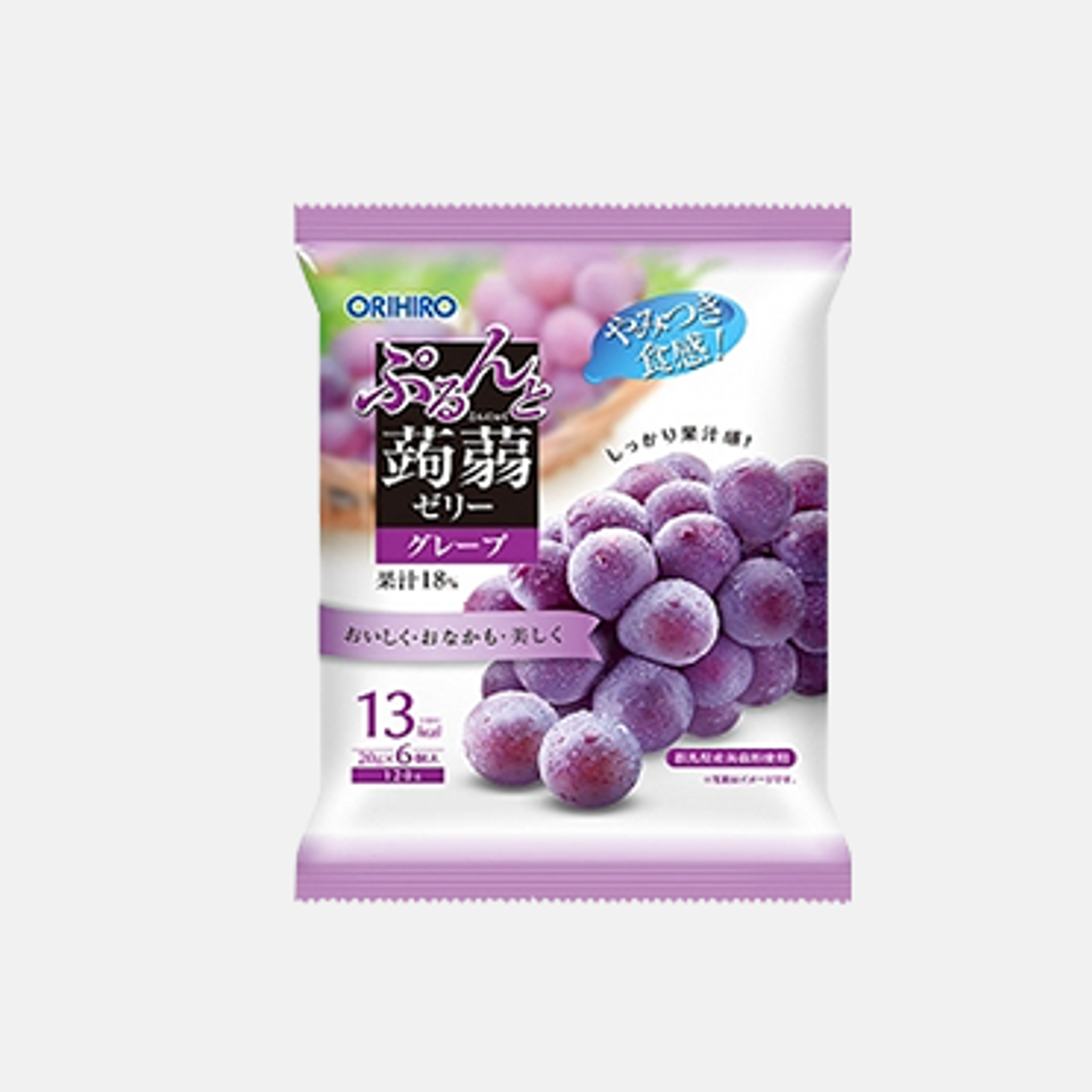 Vorderansicht der ORIHIRO Purunto Konjac Jelly Pouch Traube 120g Packung.