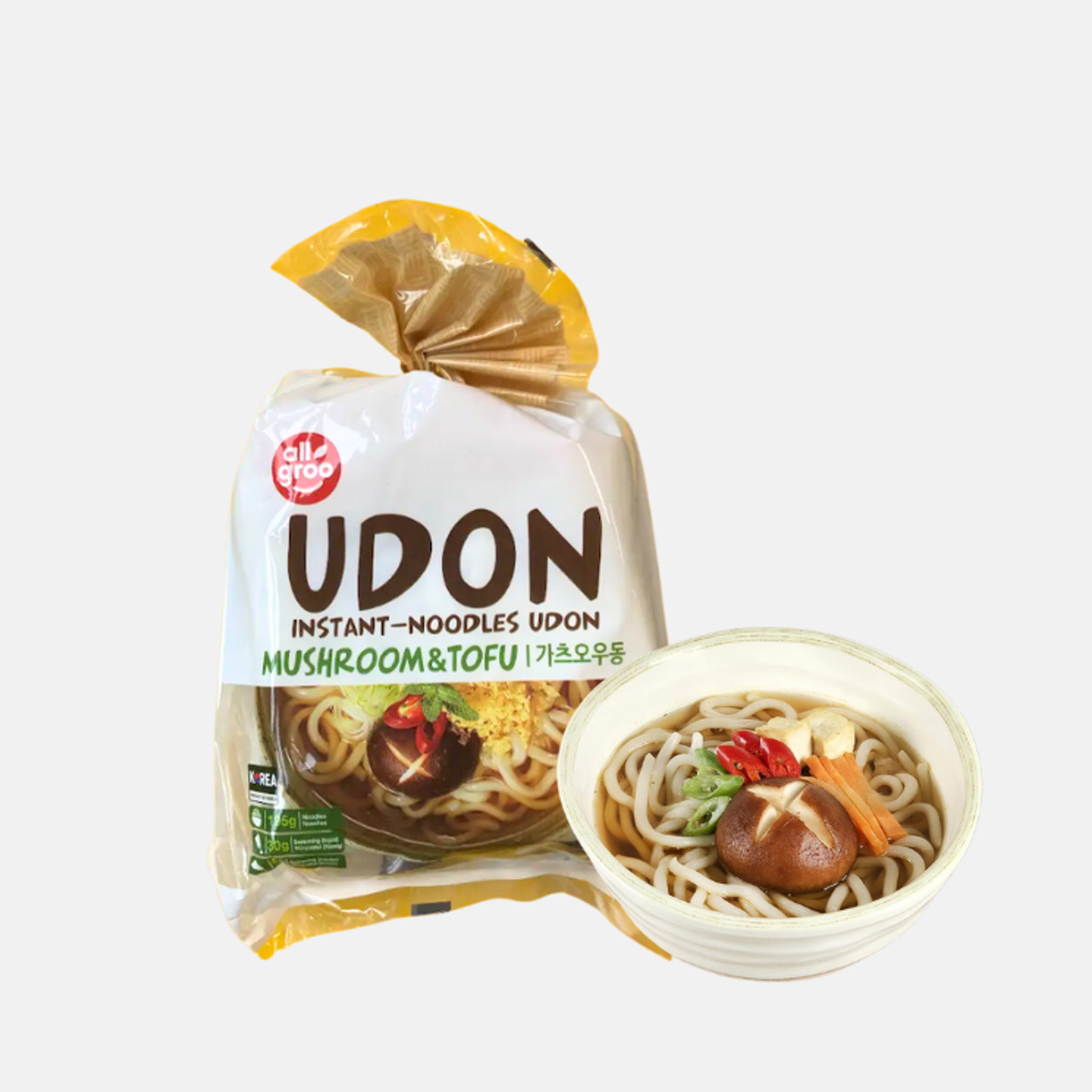 Allgroo Udon Instant-Nudeln Pilz & Tofu - Delicious Mushroom & Tofu Udon Noodles, 3 Pack