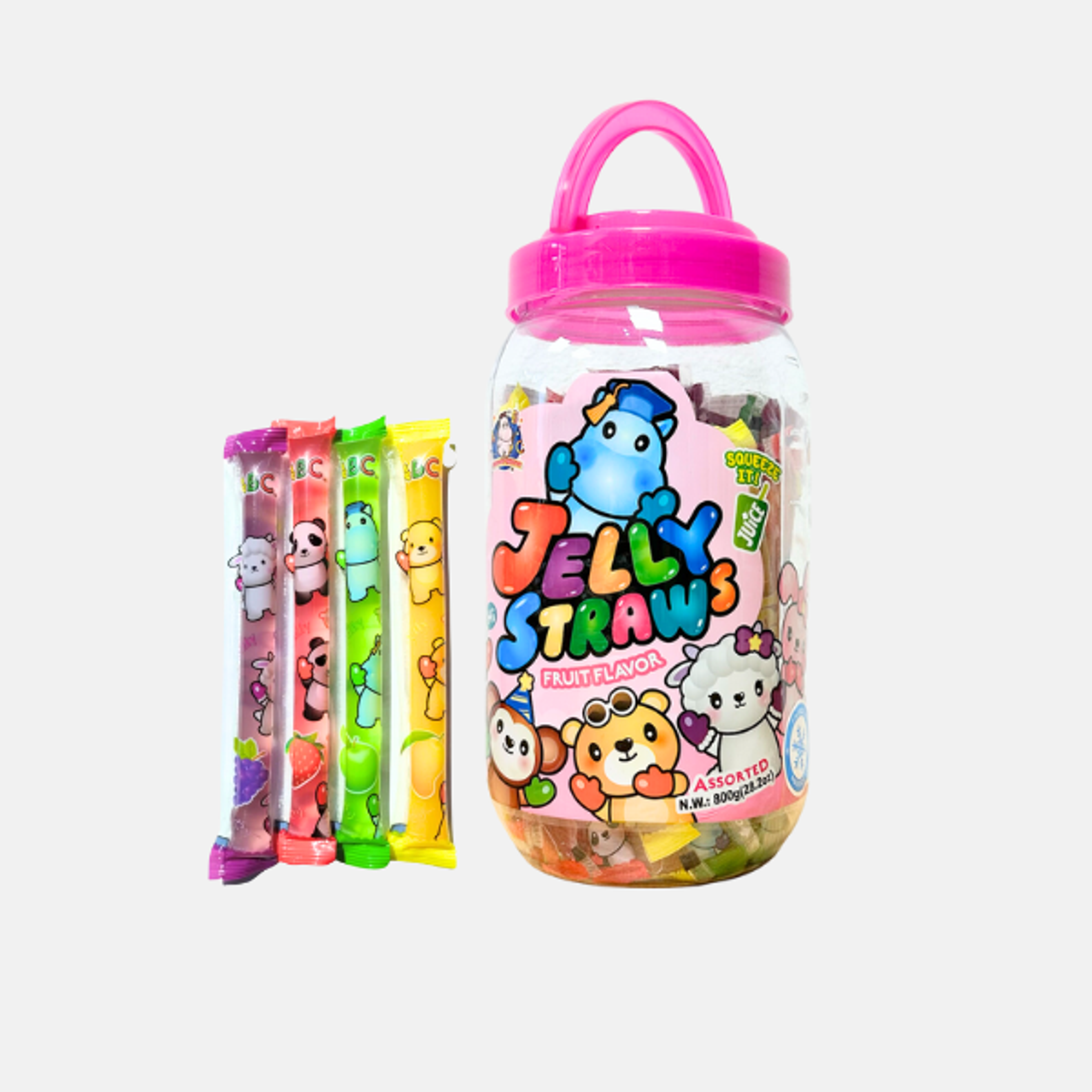 ABC Jelly Straws Fruit Flavor 800g - Hippo Animal Friends - Fruity, Vegan Jelly Straws