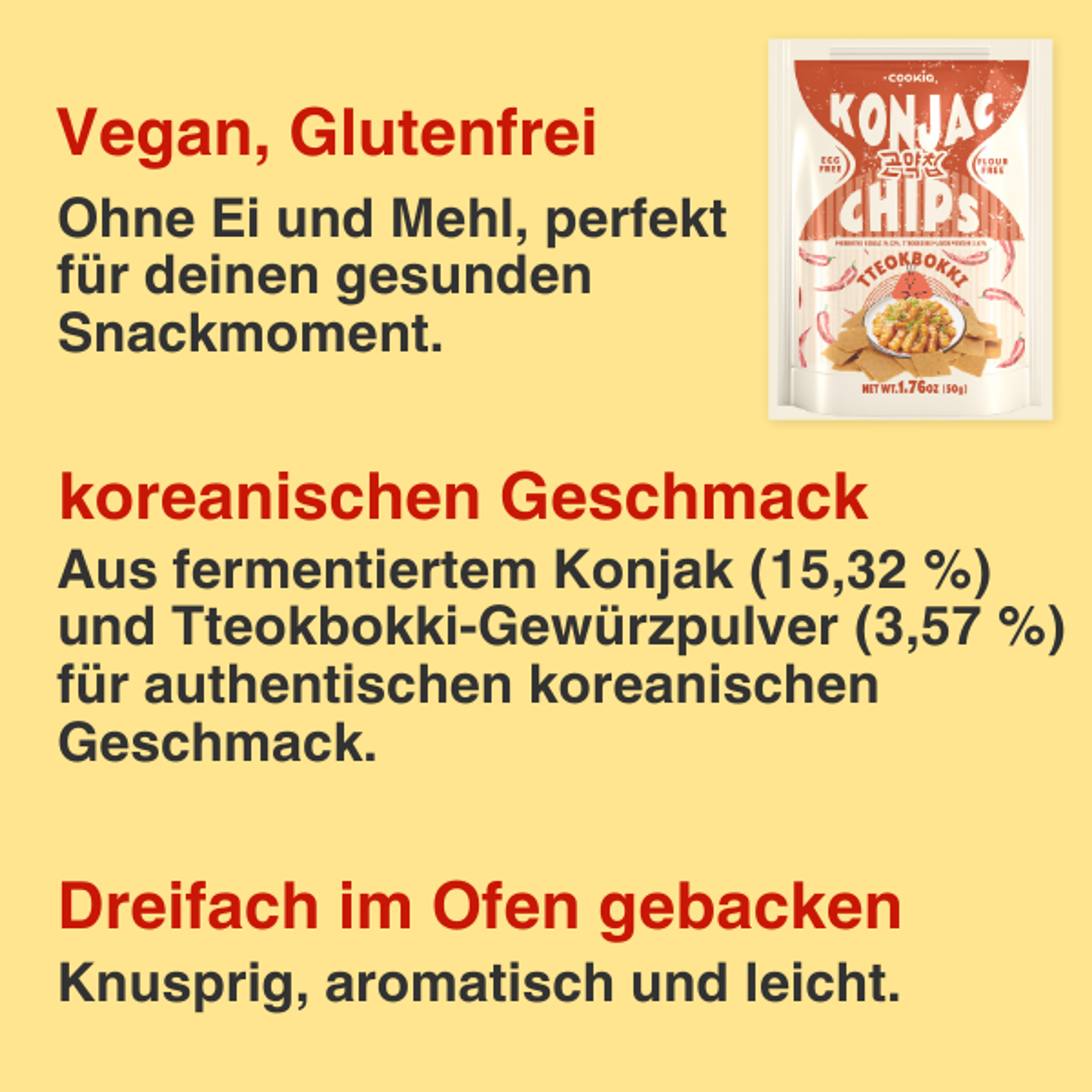 KONJAC Chips – 50g × 5er Set | Meeresalgen, Tteokbokki, Zwiebel | Veganer Koreanischer Snack ohne Mehl & Eier | Dreifach im Ofen gebacken & knusprig leicht (5 pack, Tteokbokki)