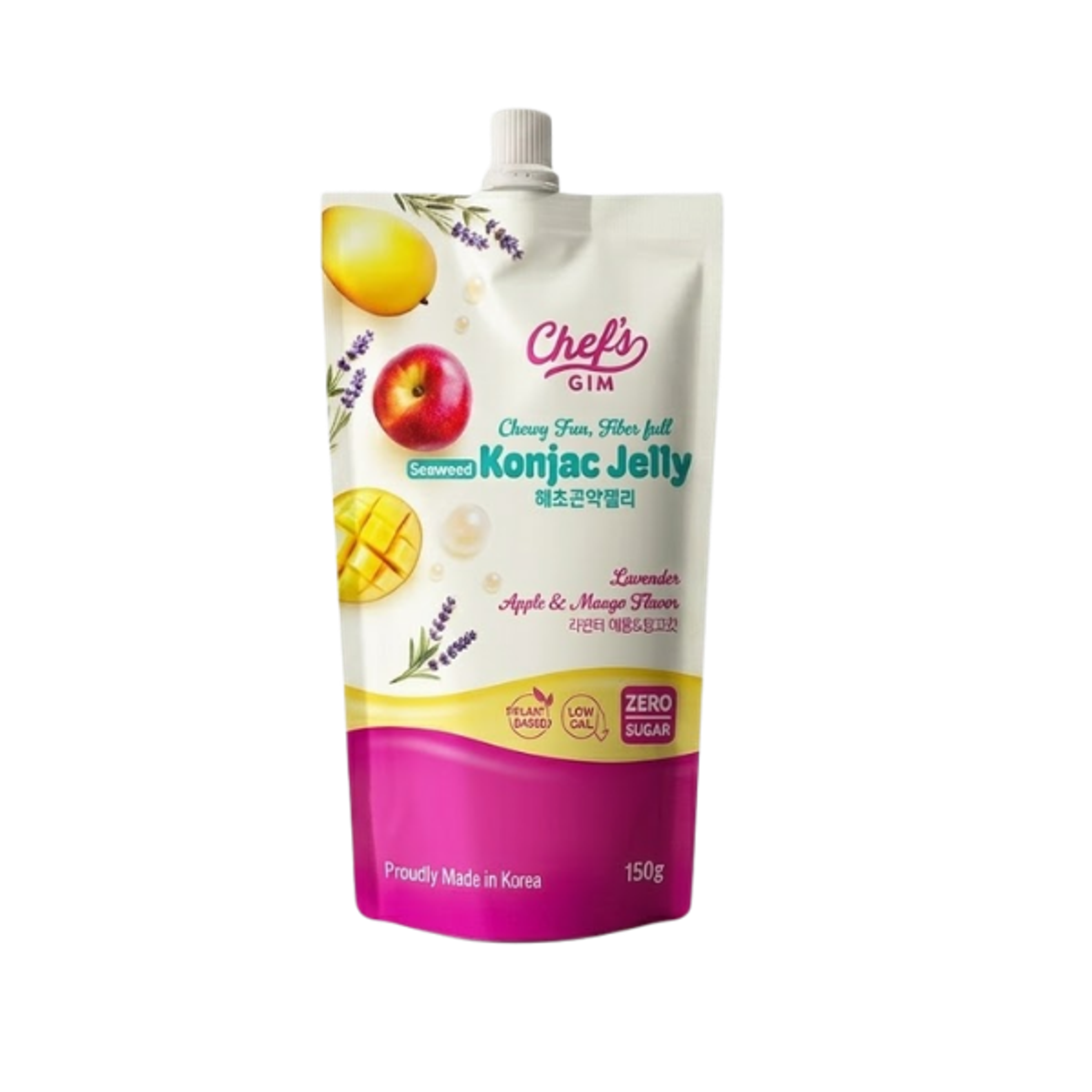 Chef’s Gim Konjak-Getränkegelee | 10er Set à 150g | Vegan, Kalorienarm, zuckerfrei & ballaststoffreich | 3 Sorten: Pfirsich-Schwarztee, Kamille-Litschi, Lavendel-Apfel-Mango (Lavendel-Apfel-Mango)