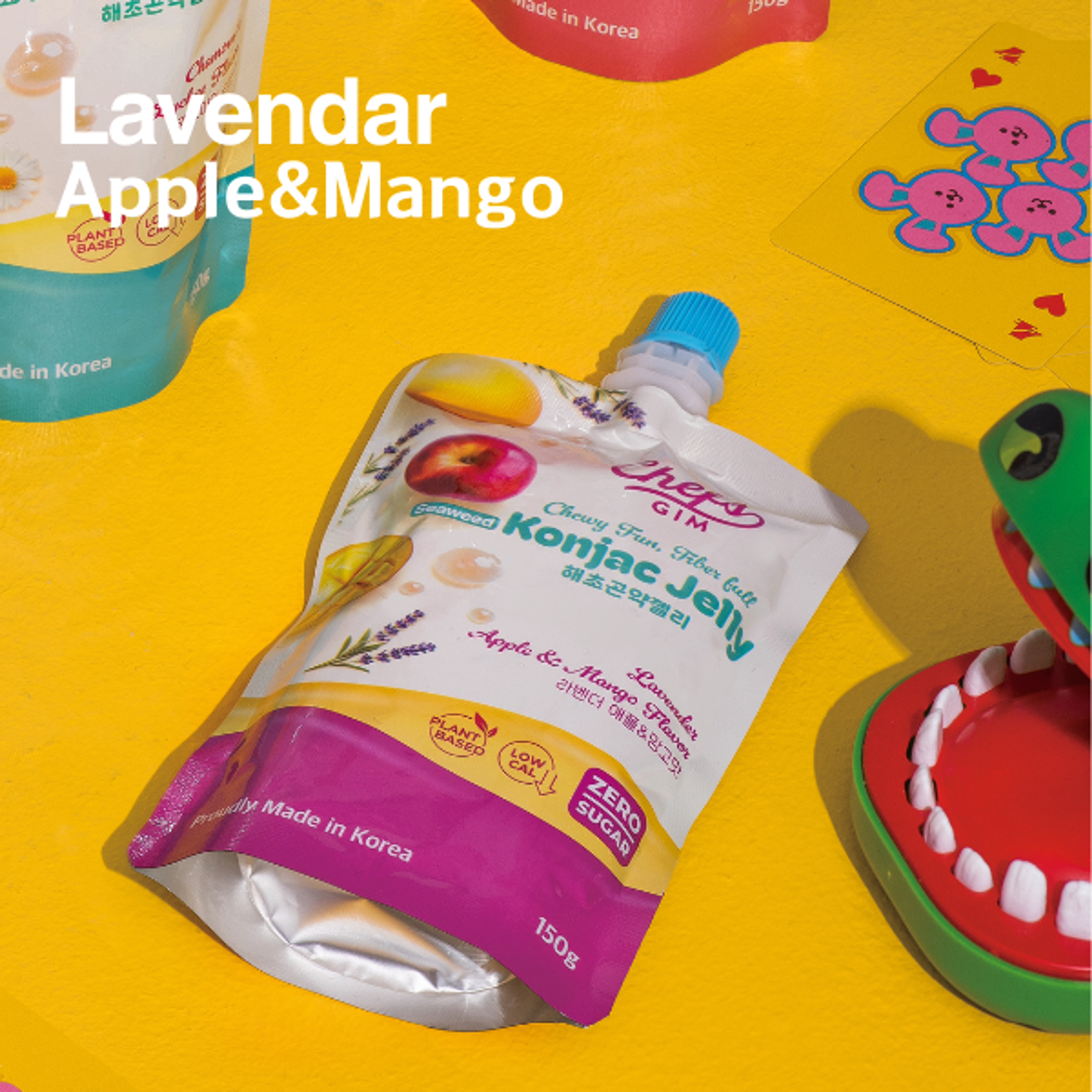 Chef’s Gim Konjak-Getränkegelee | 10er Set à 150g | Vegan, Kalorienarm, zuckerfrei & ballaststoffreich | 3 Sorten: Pfirsich-Schwarztee, Kamille-Litschi, Lavendel-Apfel-Mango (Lavendel-Apfel-Mango)