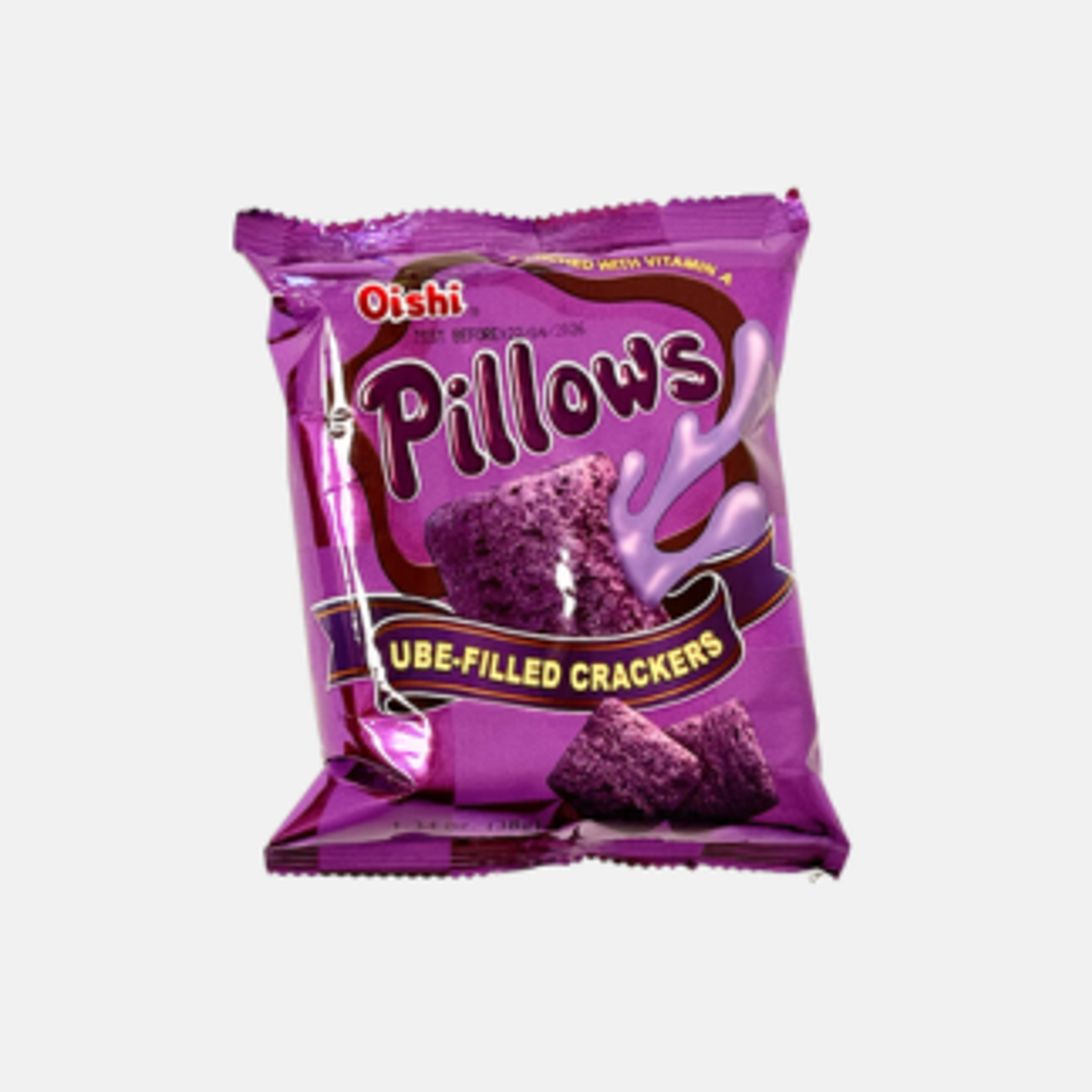 Oishi Pillows Ube-Gefüllte Cracker 38g - Knuspriger Snack mit süßer Ube-Füllung