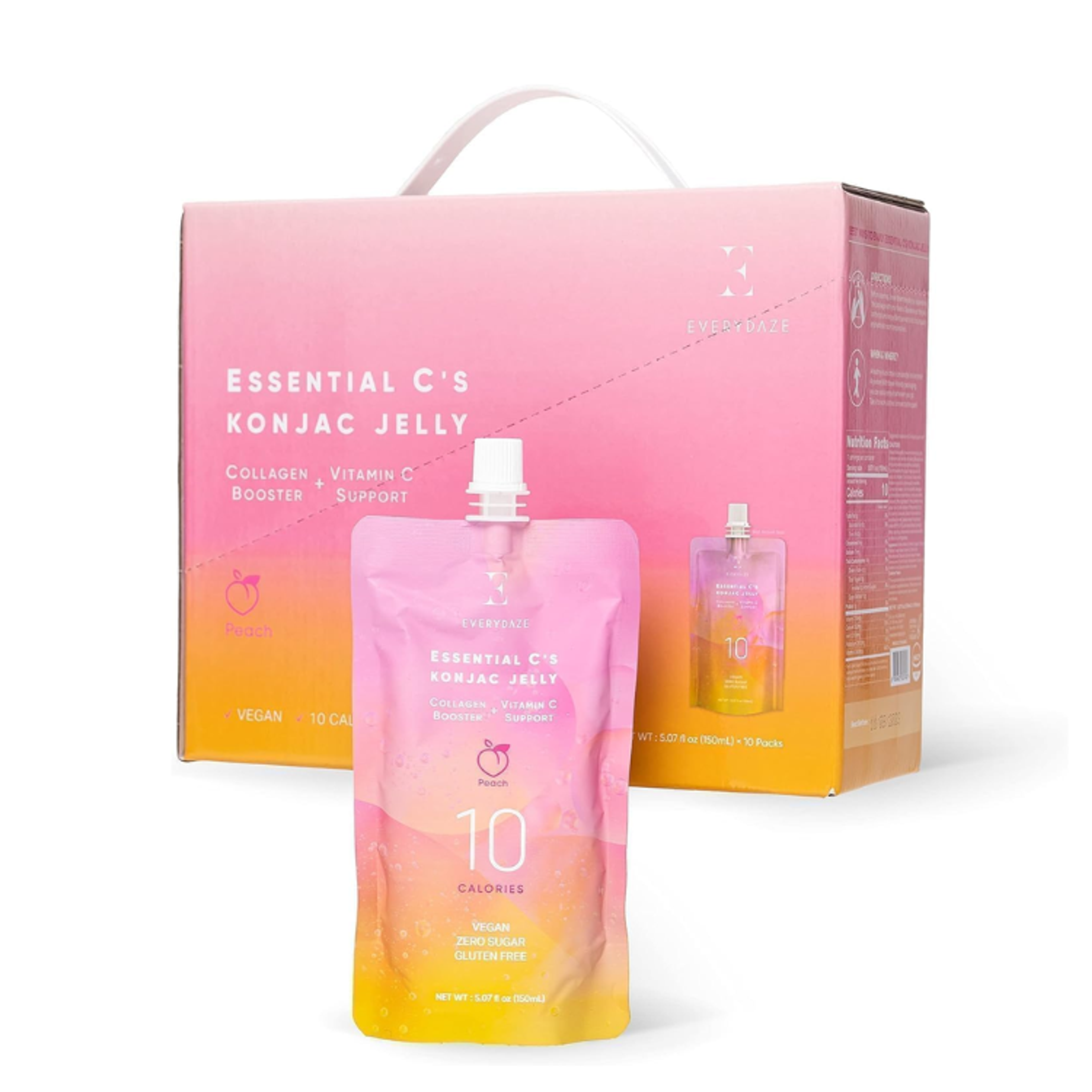 EVERYDAZE Essential C’s Konjac Jelly Pfirsich 150ml - Erfrischender, kalorienarmer Snack mit Collagen und Vitamin C