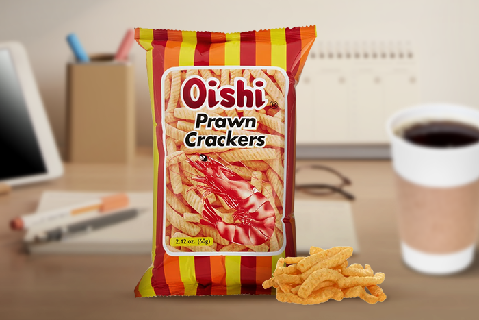Verpackung von Oishi Prawn Garnelen Crackers.
