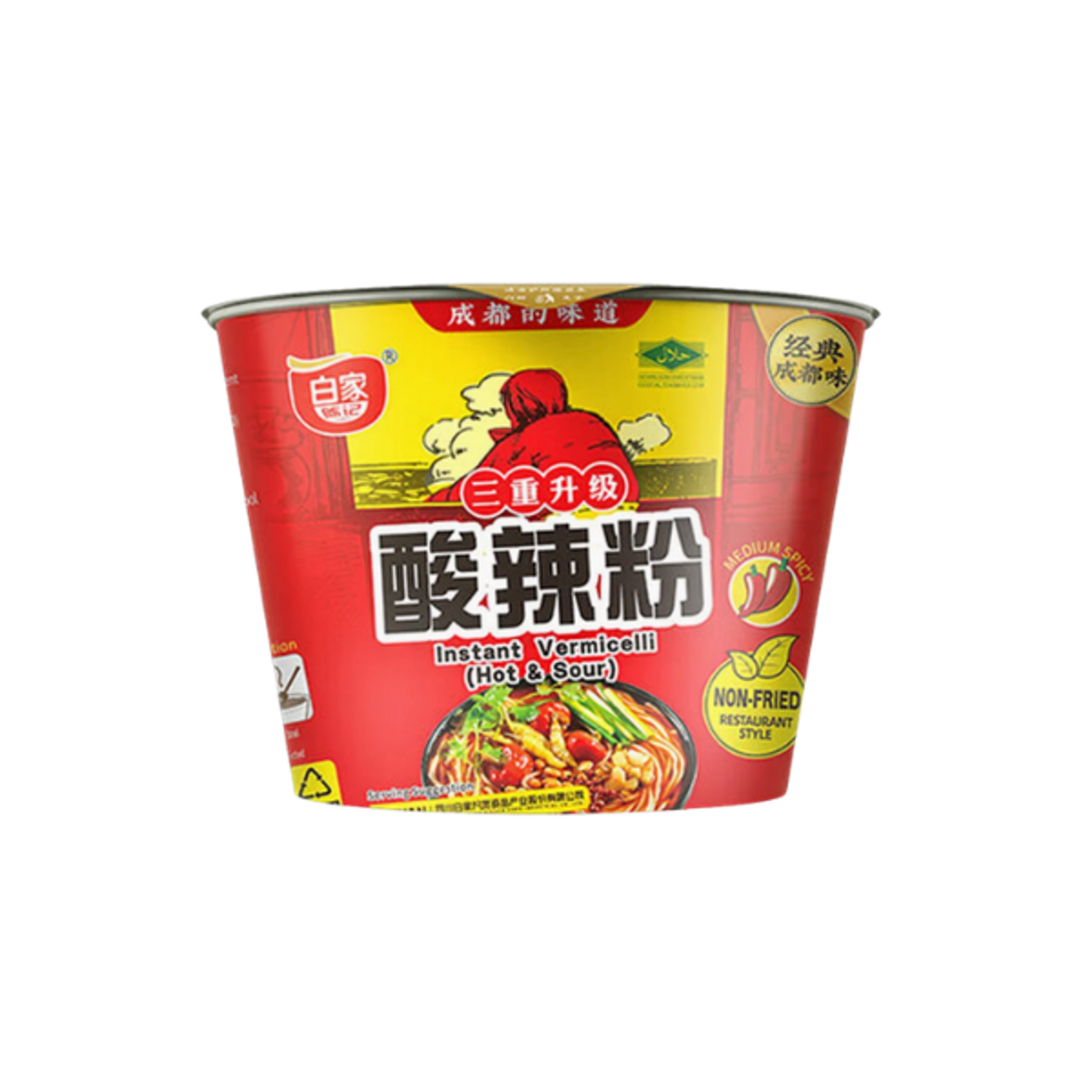 BAIJIA Glasnudeln Scharf & Sauer Becher 105 g | Pikante Instant-Glasnudeln im Becher