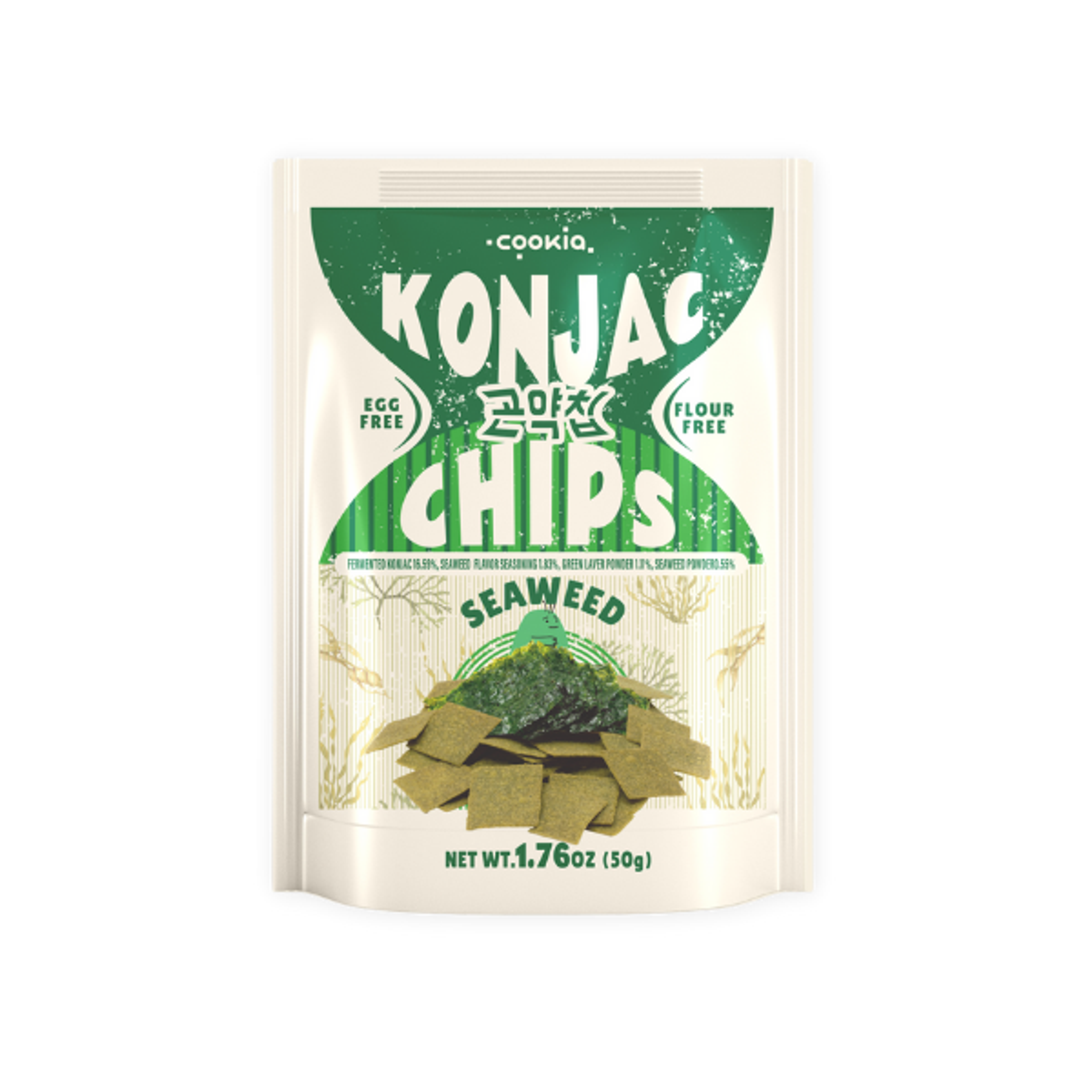 KONJAC Chips – 50g × 5er Set | Meeresalgen, Tteokbokki, Zwiebel | Veganer Koreanischer Snack ohne Mehl & Eier | Dreifach im Ofen gebacken & knusprig leicht (5 pack, Meeresalgen)