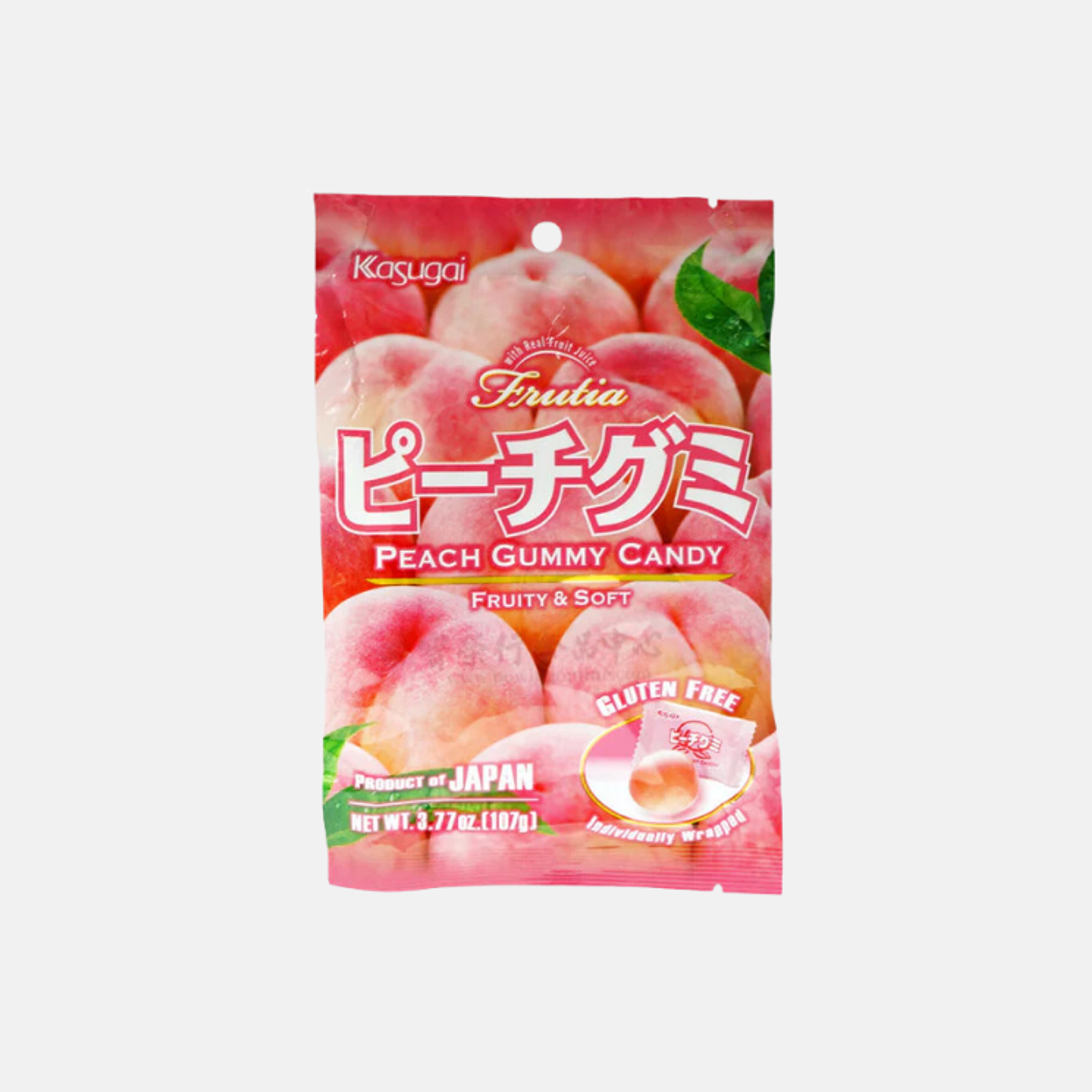 Kasugai Fruity & Soft Peach Gummy Candy Gluten Free 107g - Refreshing Delight from Japan