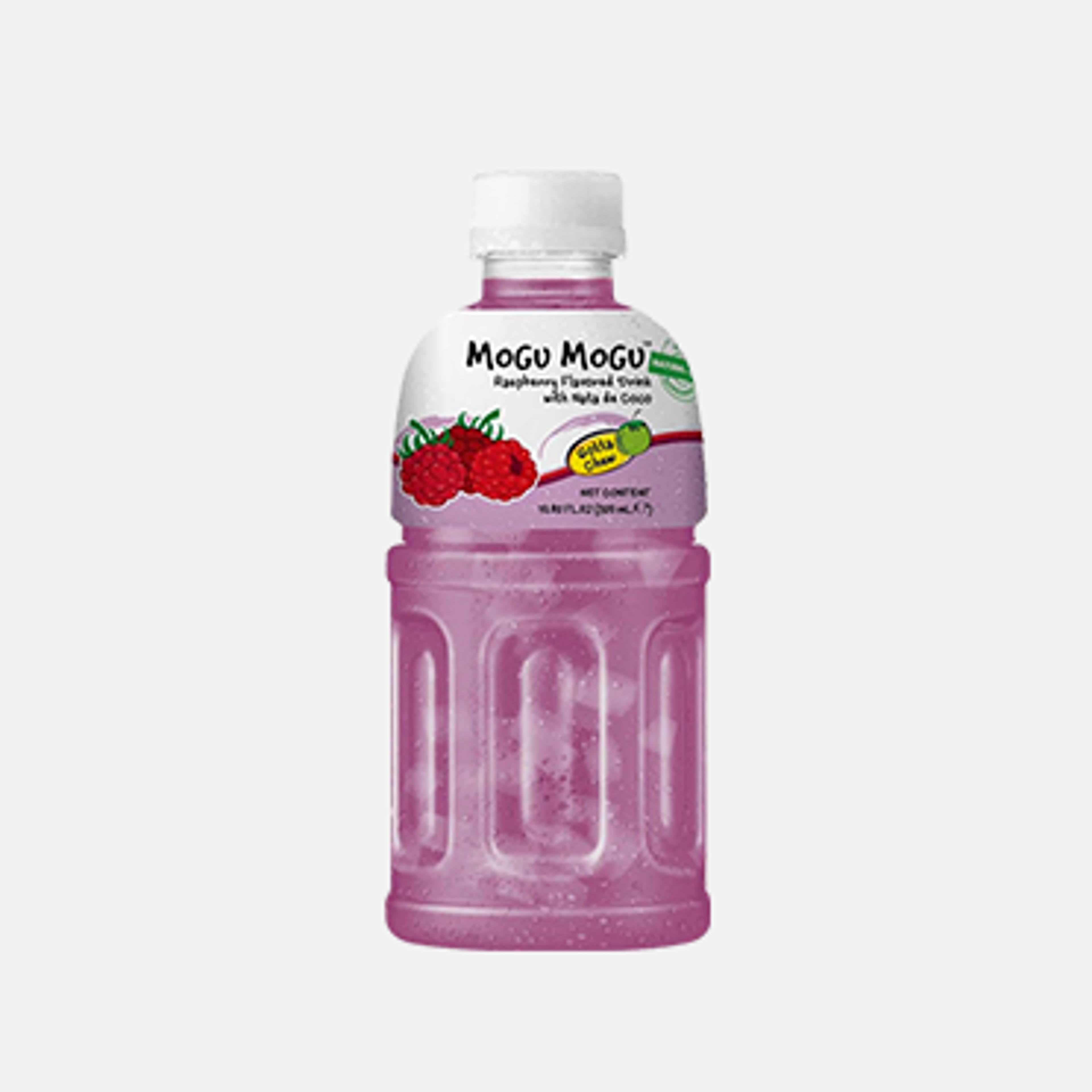 Vorderansicht der Mogu Mogu Himbeere Flasche 320ml.