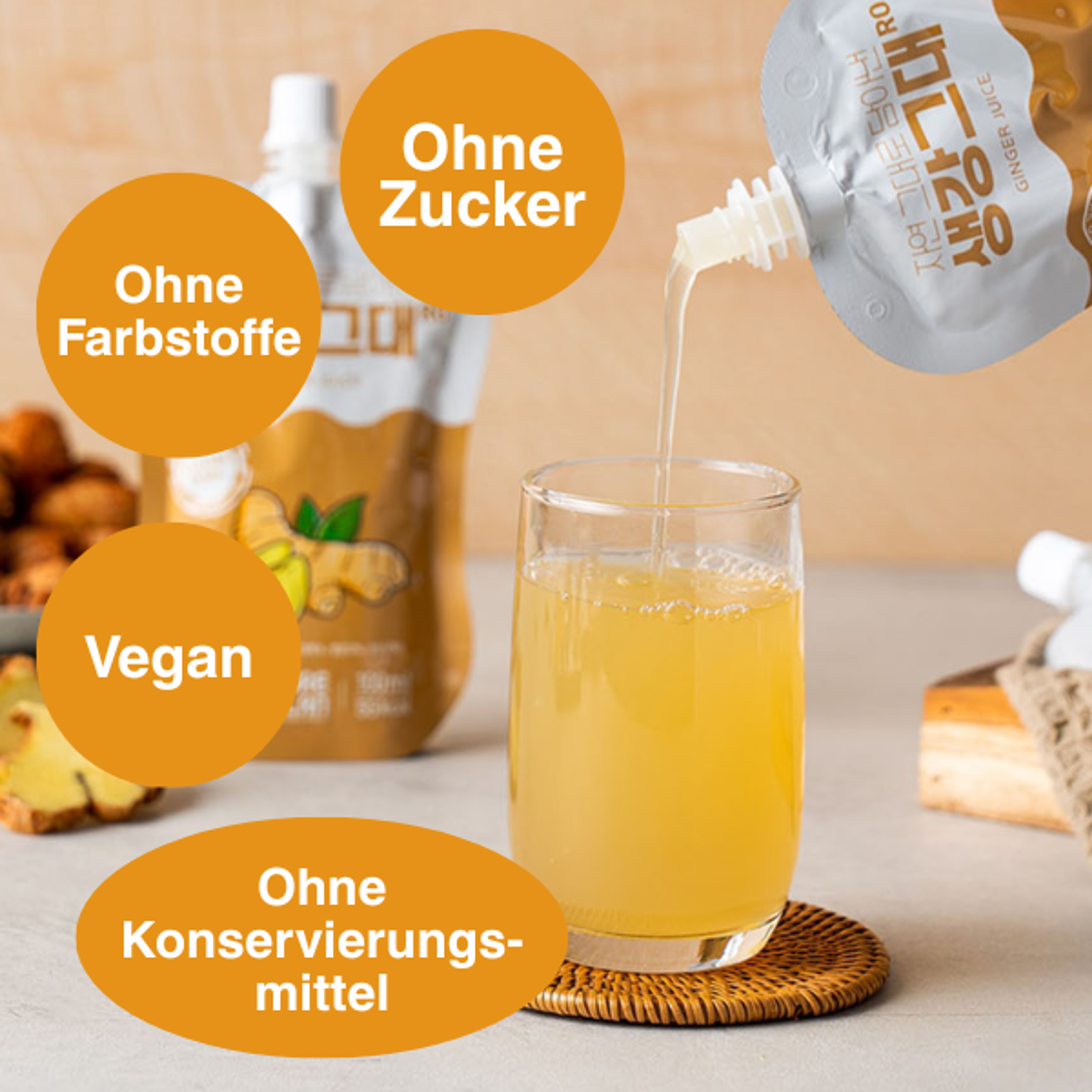 Pureplan Premium Korean Juice 100ml x 15 – Yuza & Pear oder Ginger | Natürlich, Ohne Zusatzstoffe | Reich an Vitamin C & Antioxidantien | Für Immunsystem & Vitalität (100 ml (15 Pack), Ingwer)