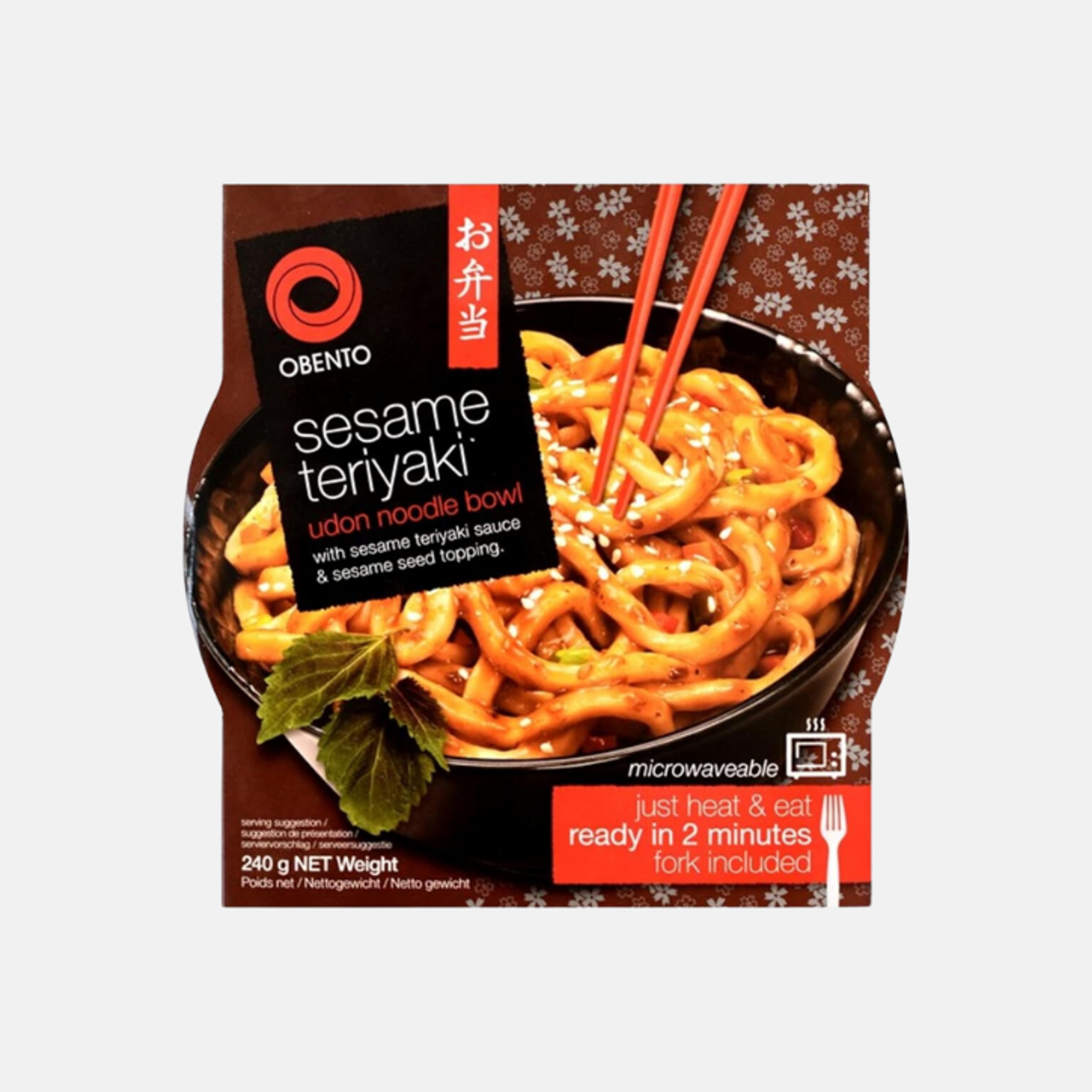 Obento Sesame Teriyaki Udon Noodle Bowl 240g - Sesam-Teriyaki Udon-Nudeln mit inkludiertem Besteck