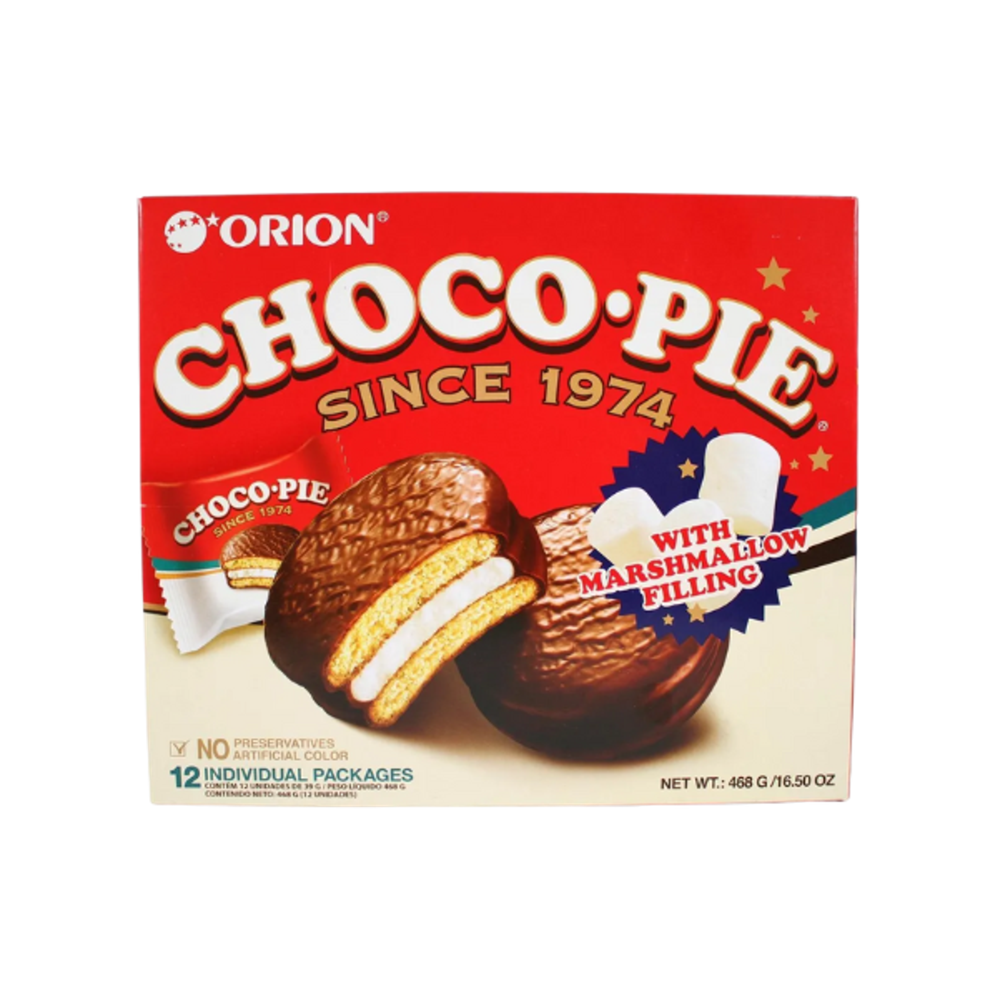 ORION Choco Pie 12 Pack | Korean Chocolate Cake with Marshmallow Filling