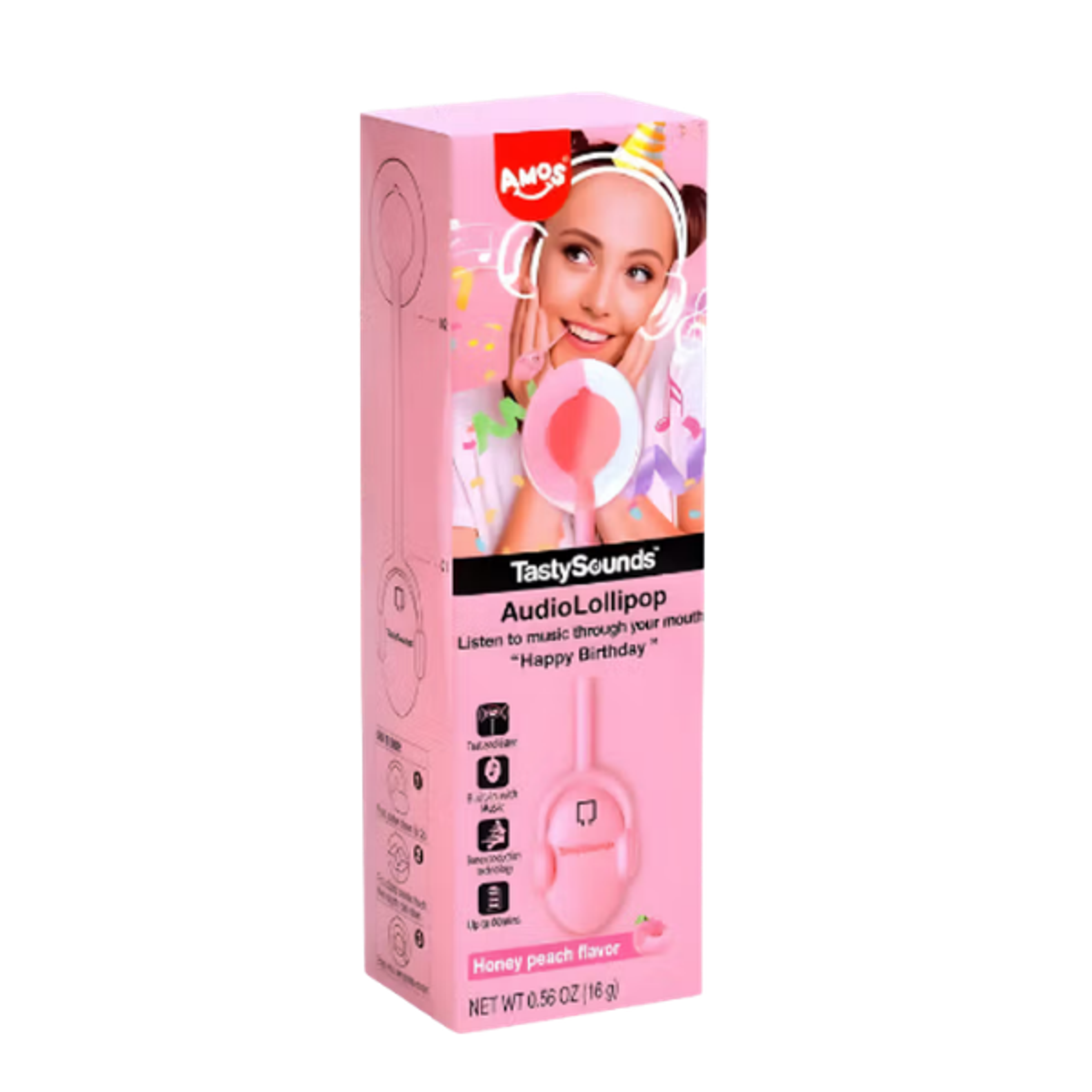 AMOS TastySounds Audio Lollipop 12 g | Honey Peach mit K-Pop Sound