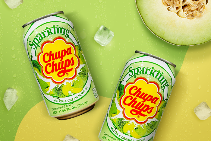 Chupa Chups Melon Cream Soda, serviert als erfrischendes Getränk