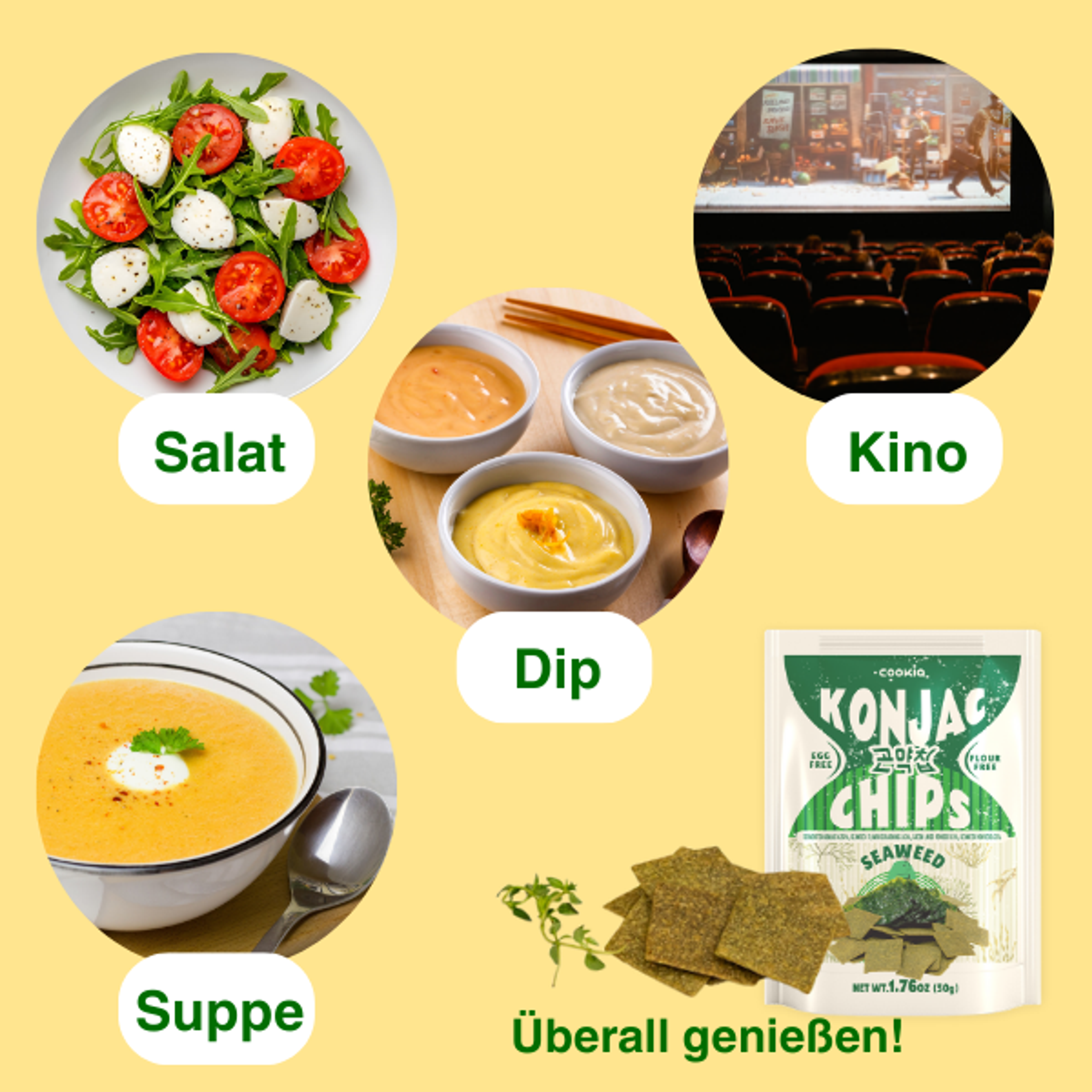 KONJAC Chips – 50g × 5er Set | Meeresalgen, Tteokbokki, Zwiebel | Veganer Koreanischer Snack ohne Mehl & Eier | Dreifach im Ofen gebacken & knusprig leicht (5 pack, Meeresalgen)