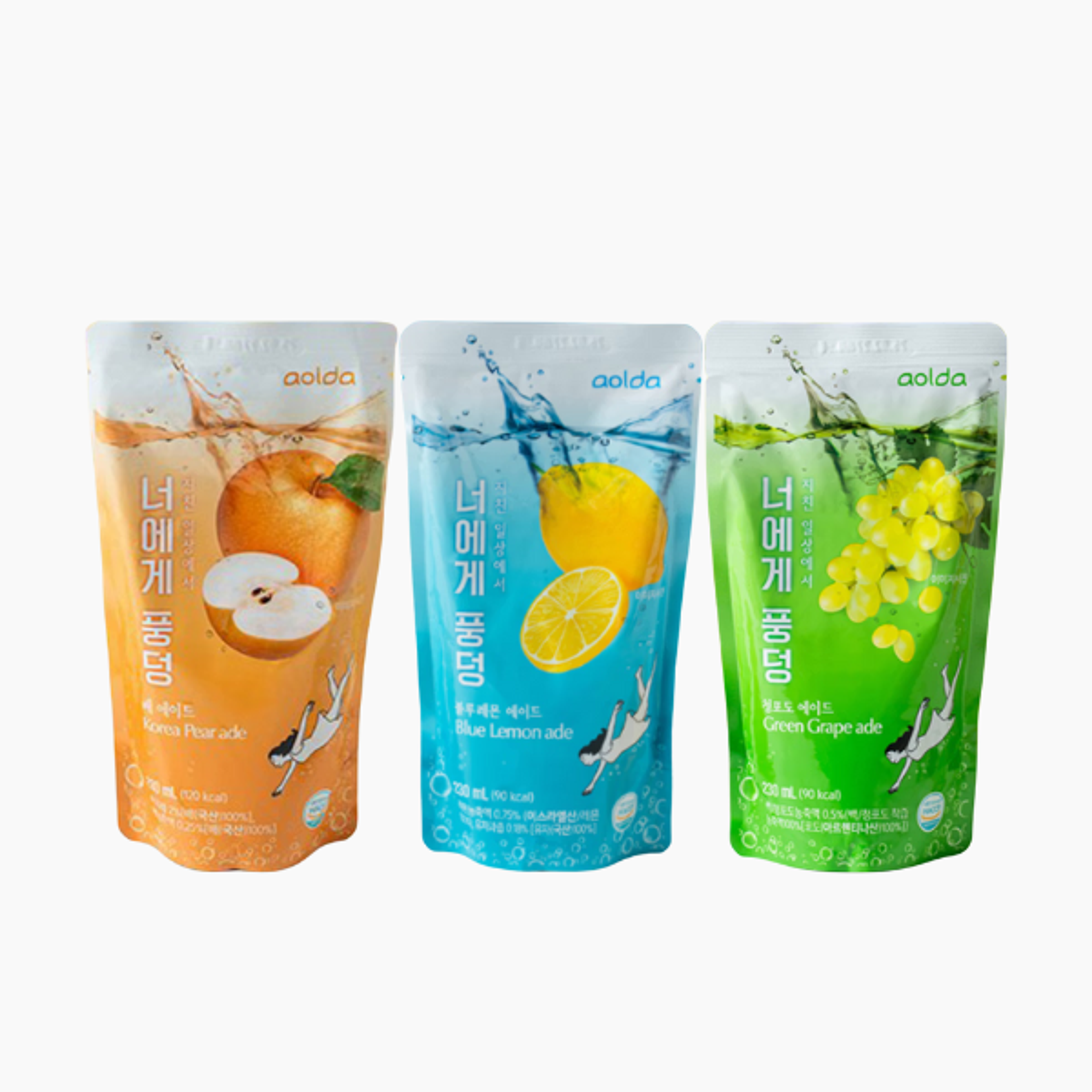 AOLDA Pouch Drink 3-Pack | Korean Fruit Drinks: Korean Pear, Blue Lemon & Green Grape