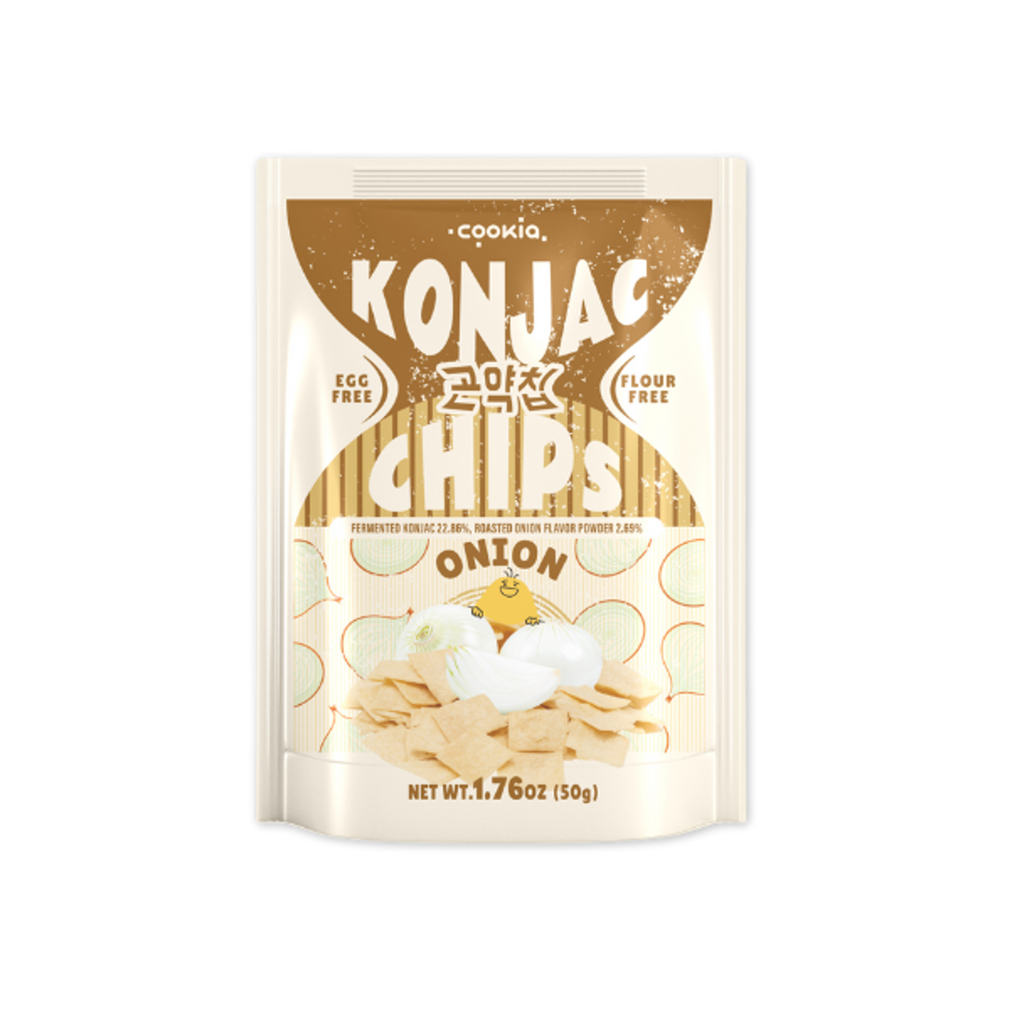 COOKIA – konjac chips 50g × 5er Set | Meeresalgen, Tteokbokki, Zwiebel | Veganer Koreanischer Snack ohne Mehl & Eier | Dreifach im Ofen gebacken & knusprig leicht (5 pack, Zwiebel)