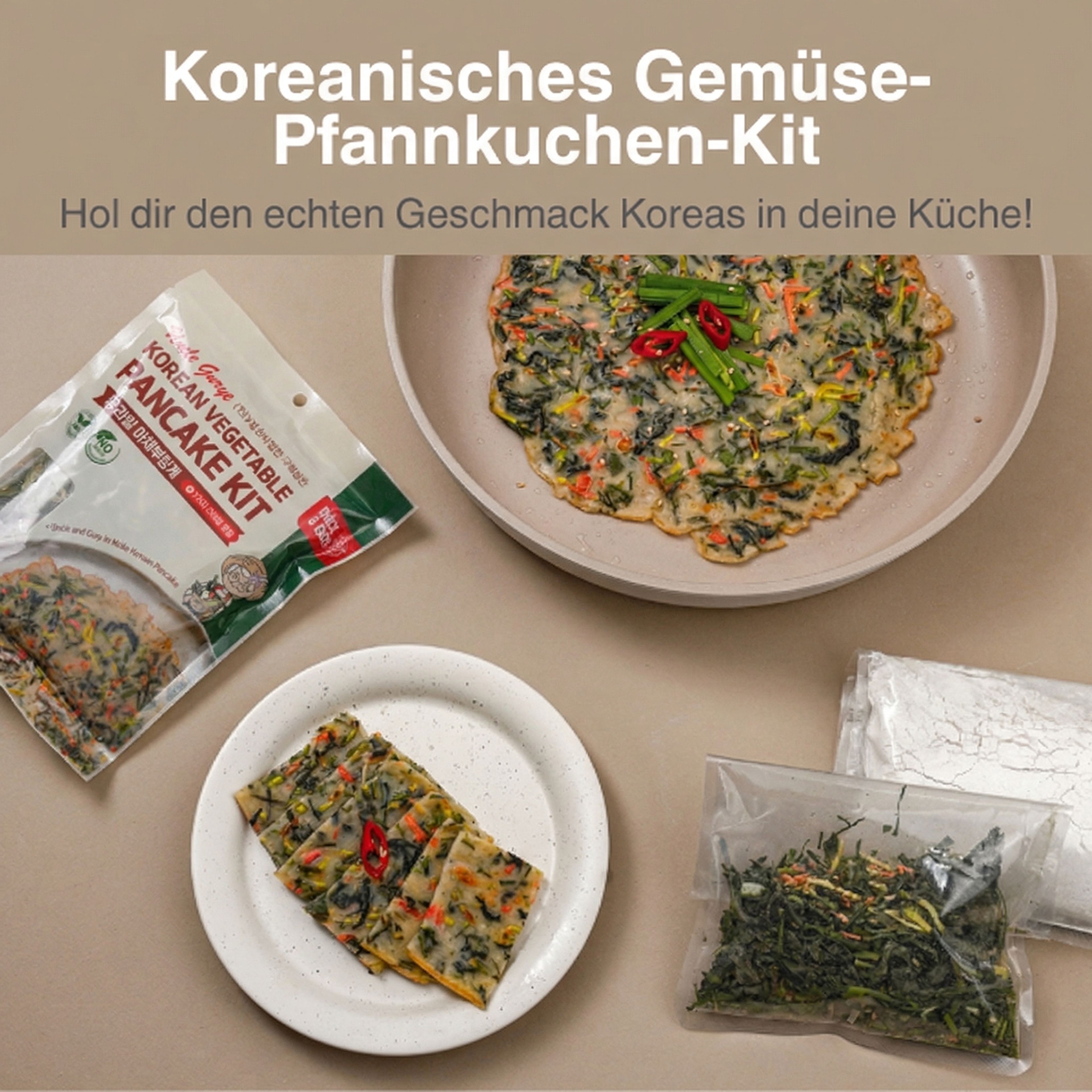 GURYE Korean Vegetable Pancake Kit 153g | Koreanisches Gemüsejeon-Set – mit Trocken-Gemüse & Mehl