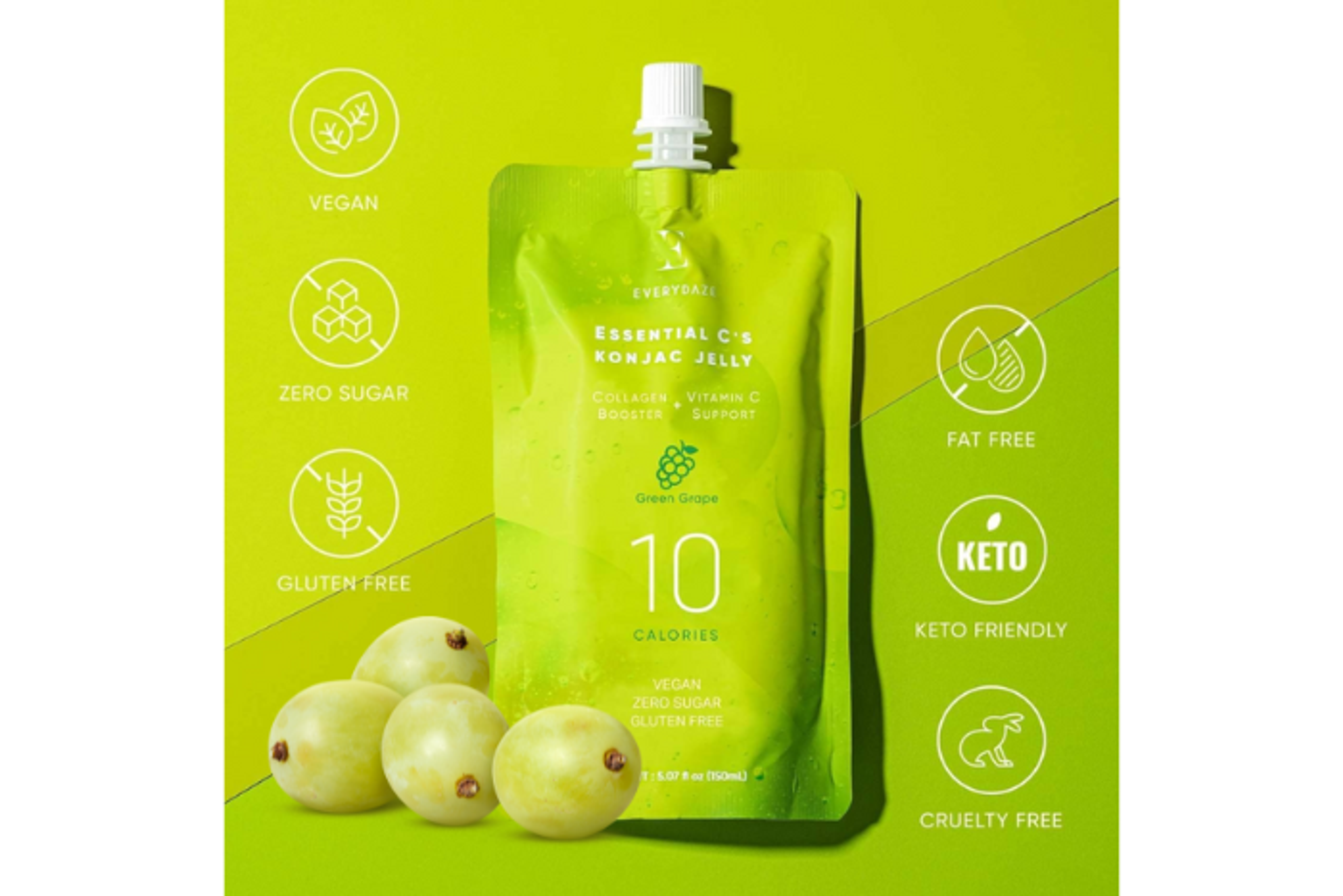 EVERYDAZE Essential C’s Konjac Jelly Green Grape 150ml - Refreshing, Low-Calorie Snack with Collagen and Vitamin C