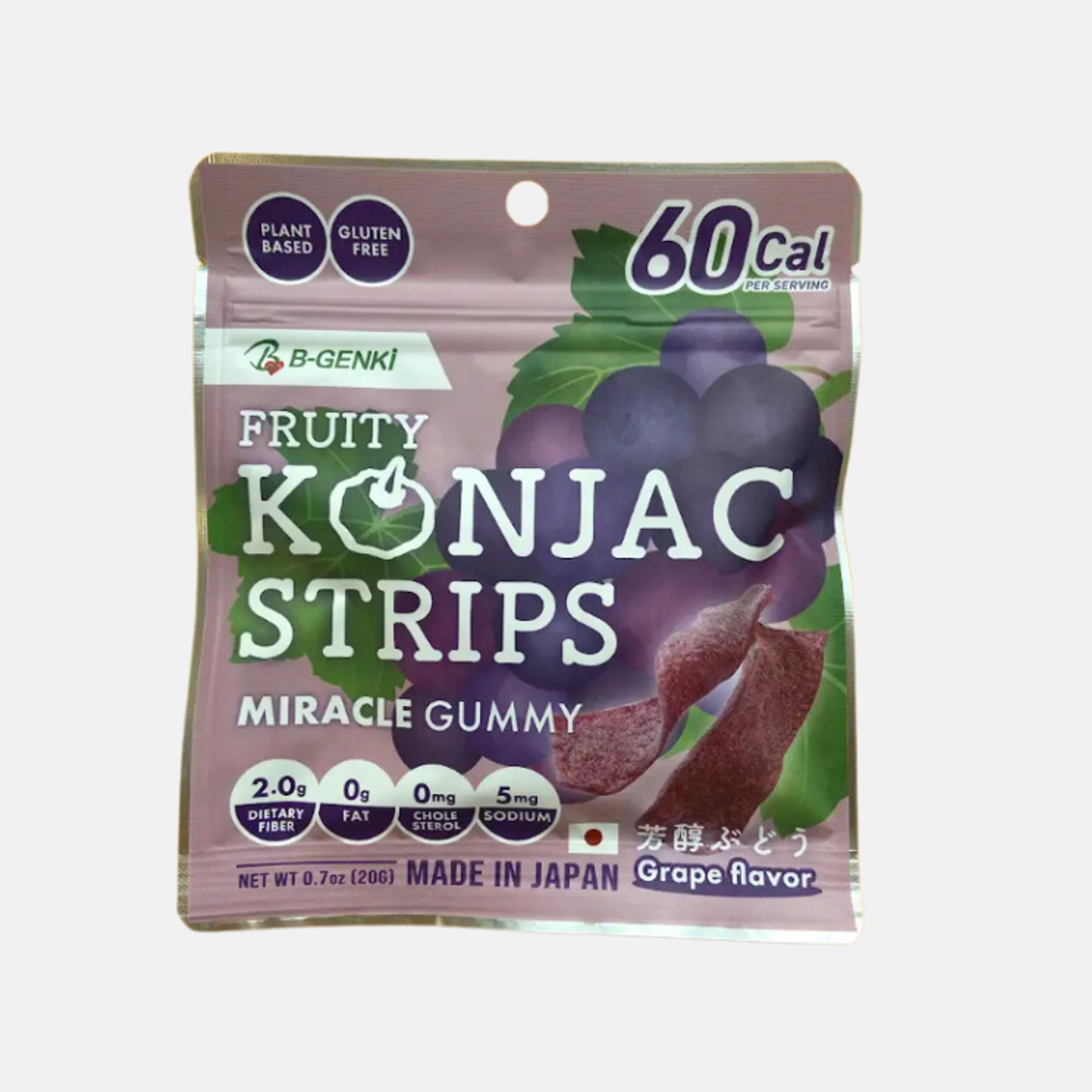 Marukin Fruity Konjac Strips Grape - Low-Calorie and Healthy Konjac Snack, 20g