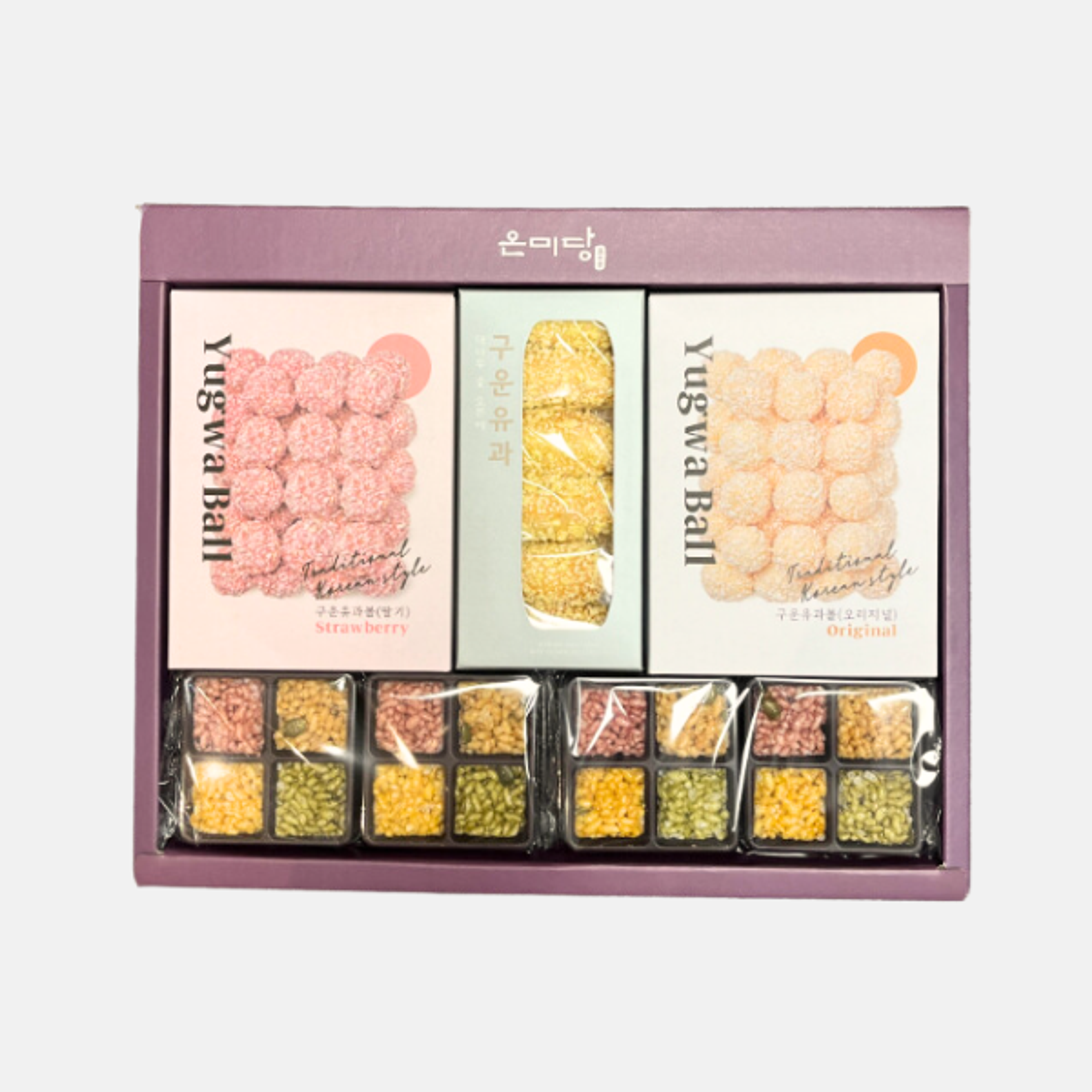 Vorderansicht der SANDEULHAE Premium Rice Cookie Collection: Zeigt die luxuriöse Verpackung mit traditionellem koreanischem Design.