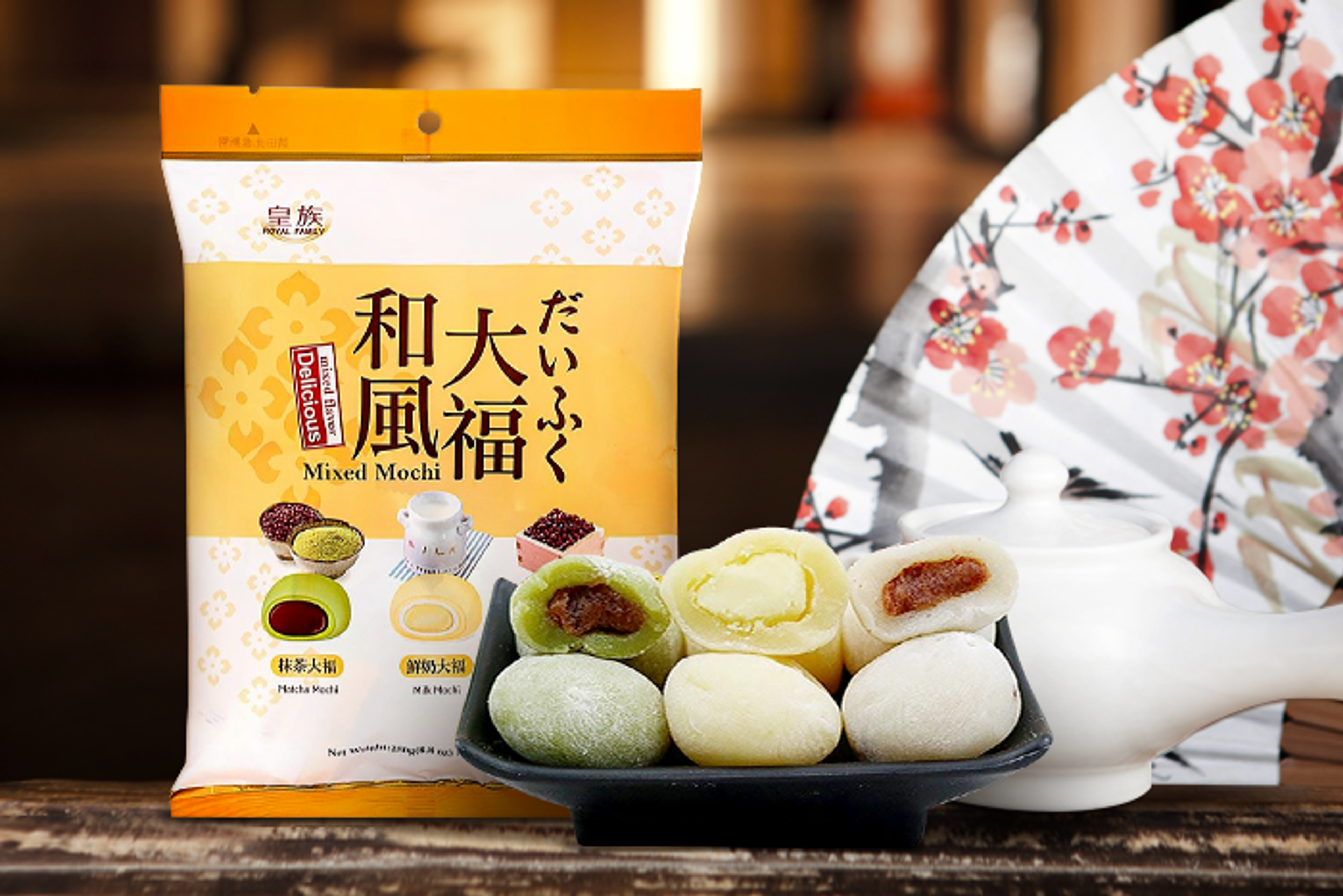 Geöffnete Packung von Royal Family Mixed Mochi, zeigt die Mochis