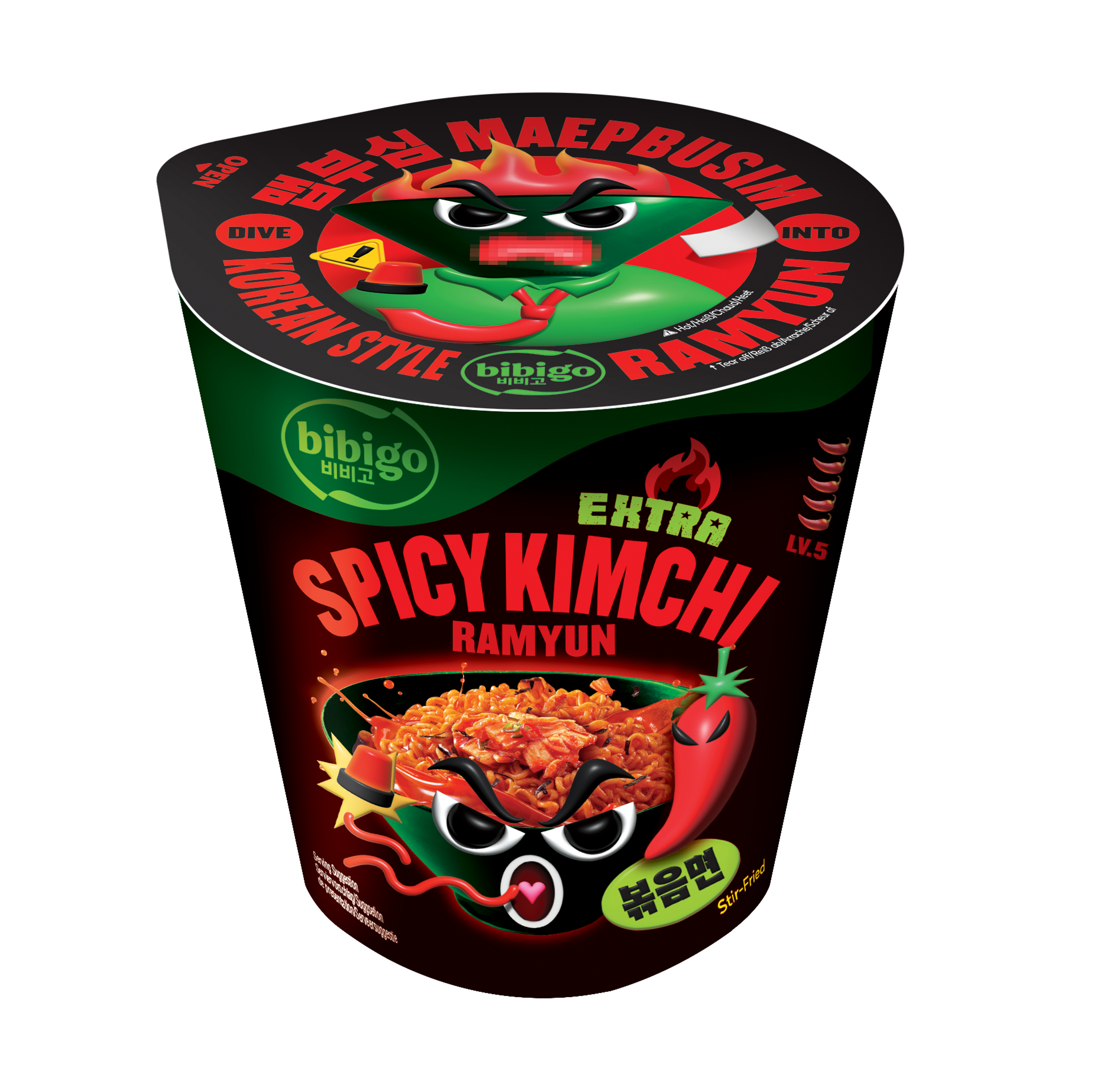 BIBIGO Kimchi Stir-fry Ramyun Extra Spicy 98 g – Extrem scharfe koreanische Kimchi-Bratnudeln