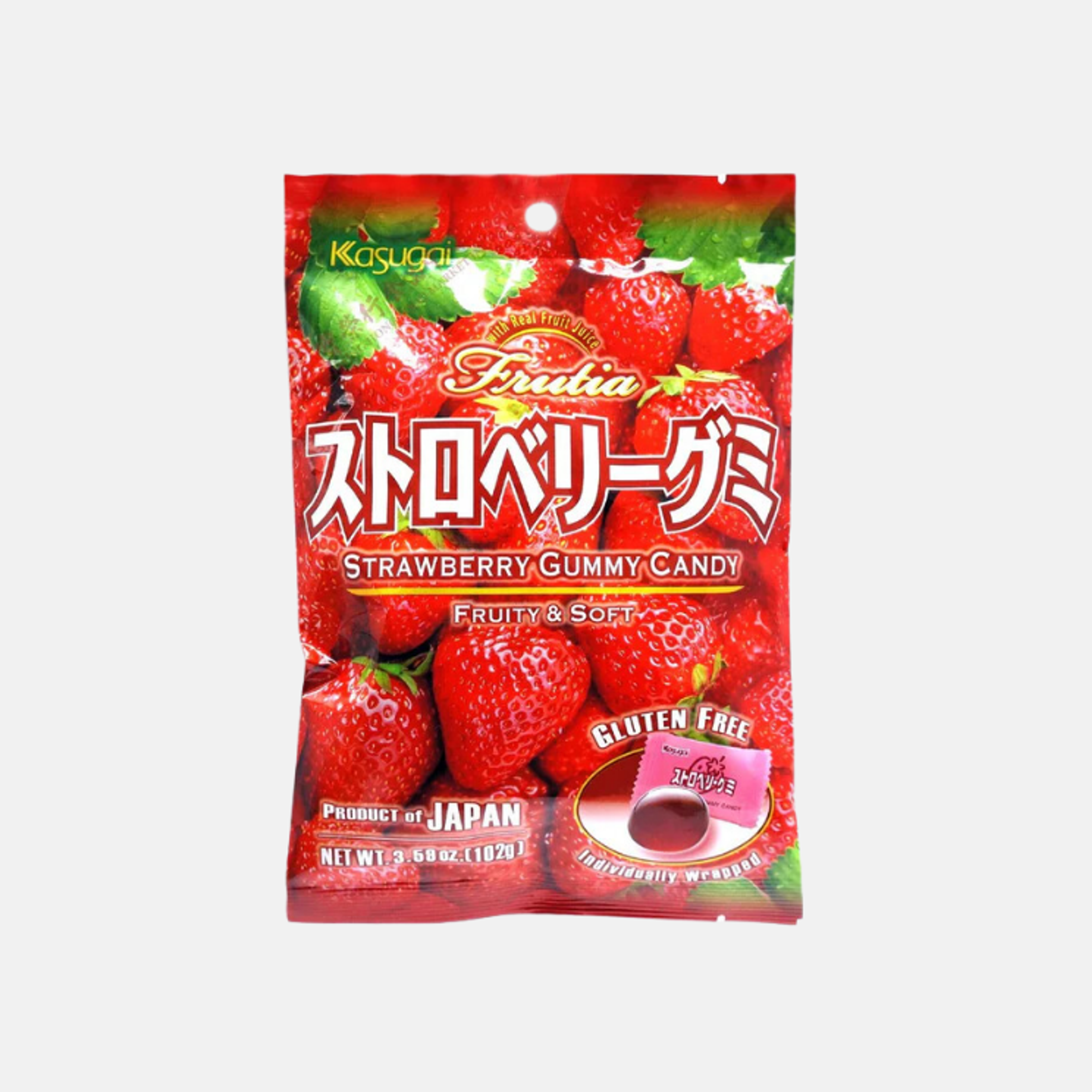 Kasugai Fruity & Soft Strawberry Gummy Candy Gluten Free 102g - Refreshing Delight from Japan