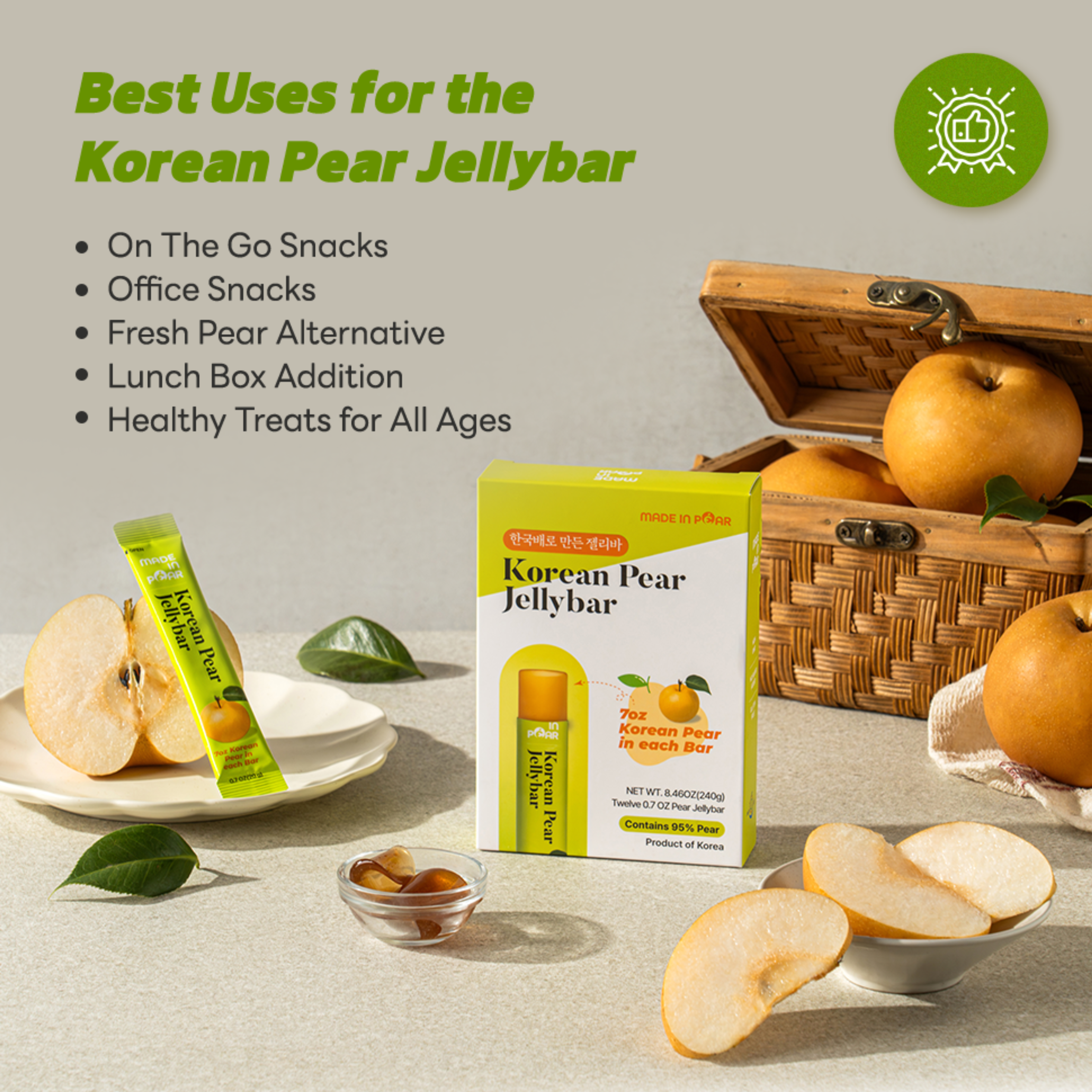 GOOD-F&B Korean Pear Jelly Bar 240 g | Fruity Jelly Snack Bars with Korean Pear