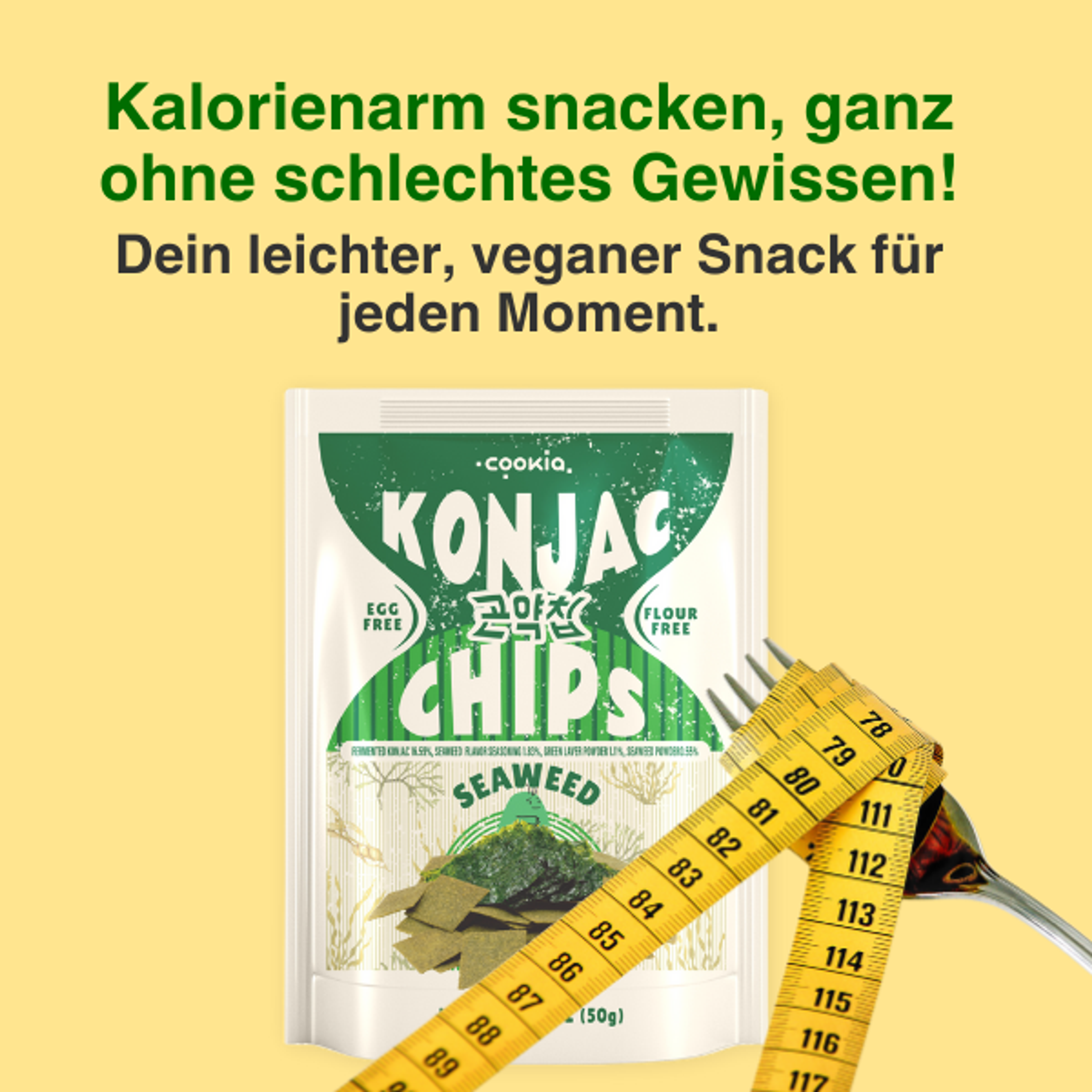 KONJAC Chips – 50g × 5er Set | Meeresalgen, Tteokbokki, Zwiebel | Veganer Koreanischer Snack ohne Mehl & Eier | Dreifach im Ofen gebacken & knusprig leicht (5 pack, Meeresalgen)