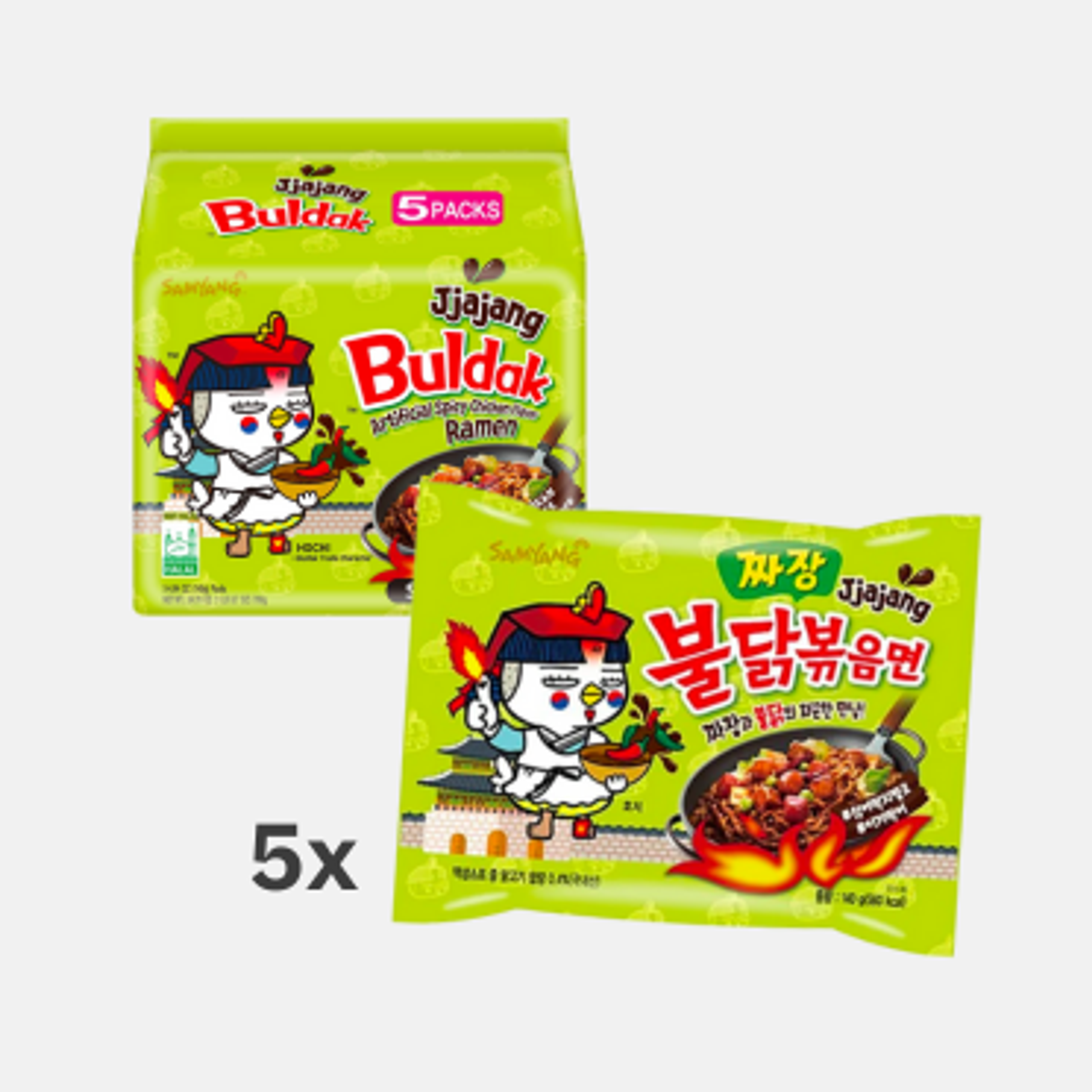 Verpackung des Samyang Buldak Jjajang Ramyeon 5er-Packs.