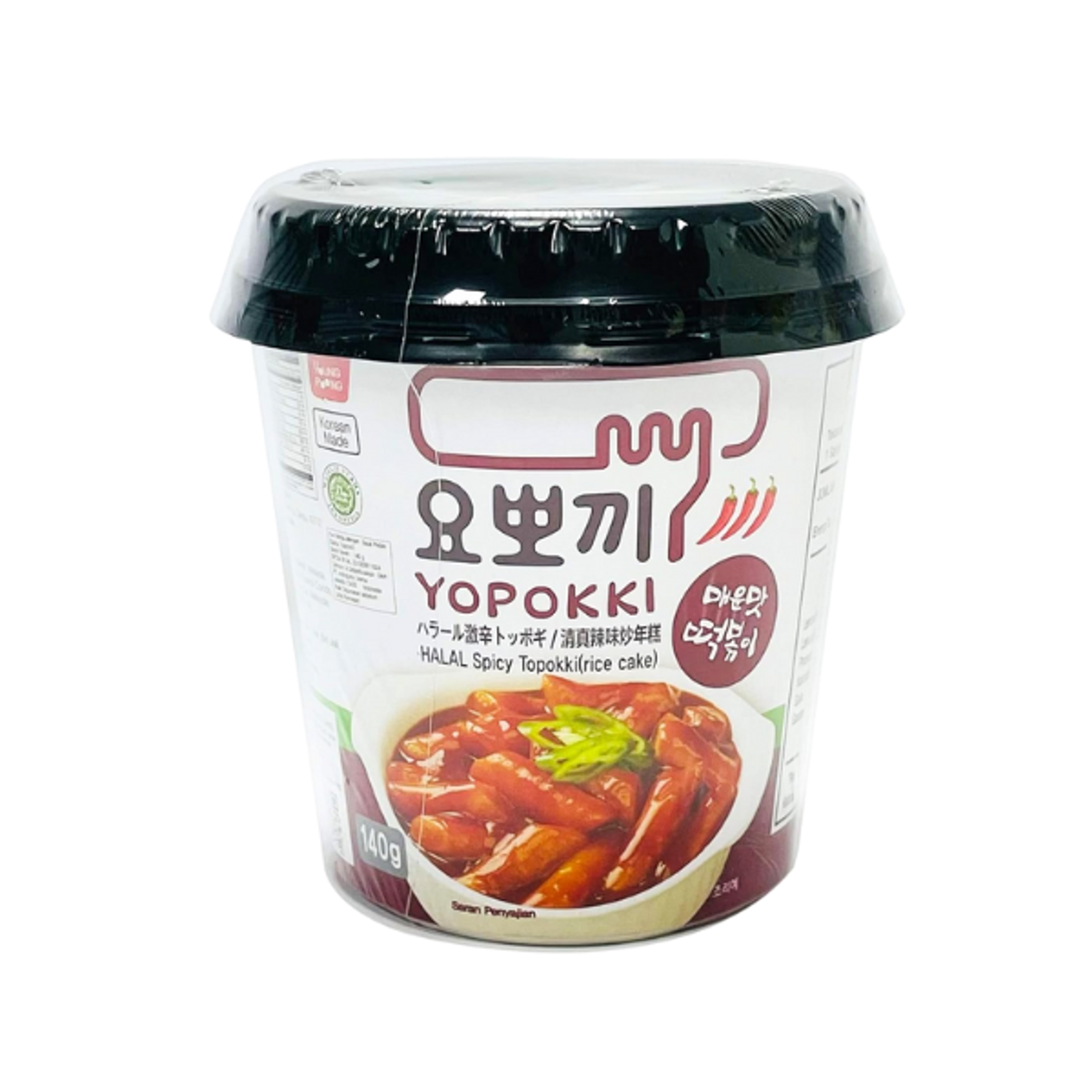 YOPOKKI Halal Spicy Tteokbokki Cup 140g | Koreanischer Halal-Snack mit würziger Reiskuchensauce