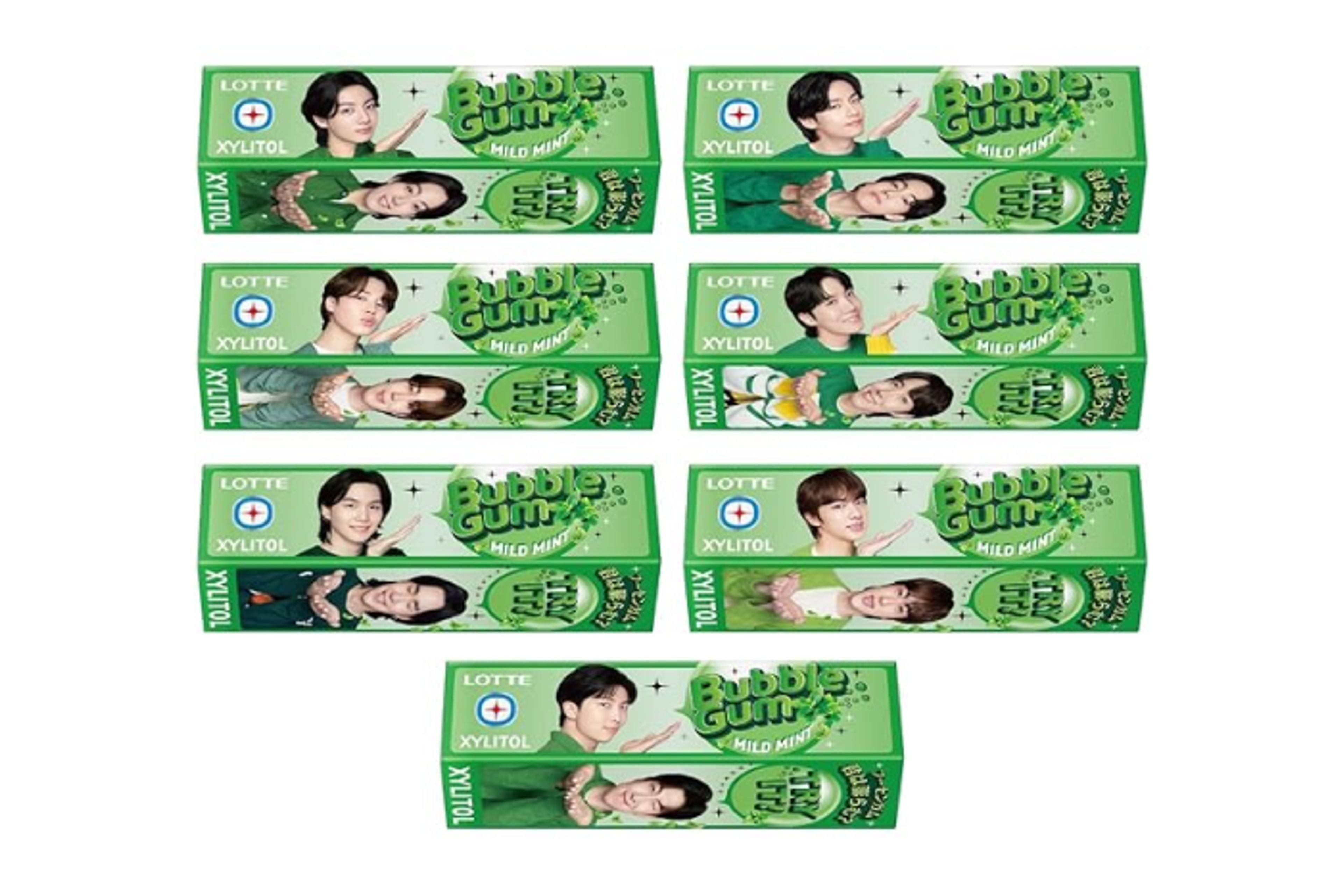 BTS x Lotte Xylitol Bubble Gum Mild Mint 9P 26g