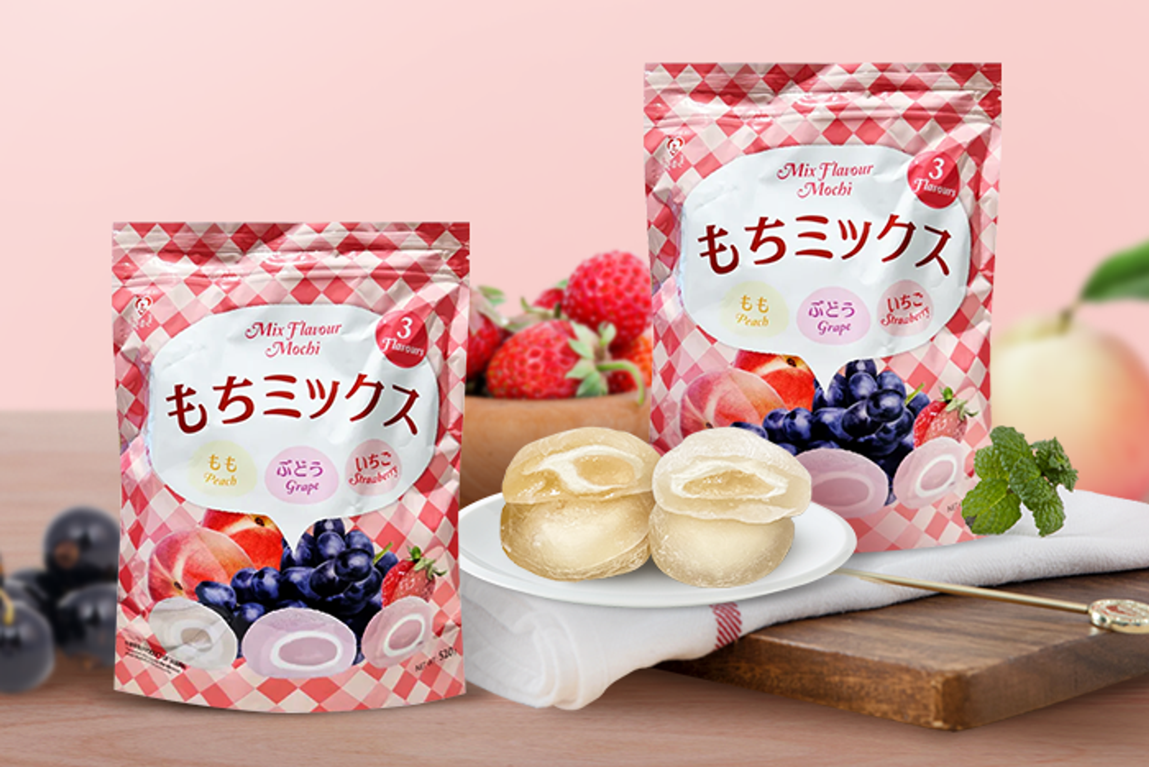 Einzelne Tokimeki Mochi-Bällchen, hervorgehoben durch ihre lebendigen Farben