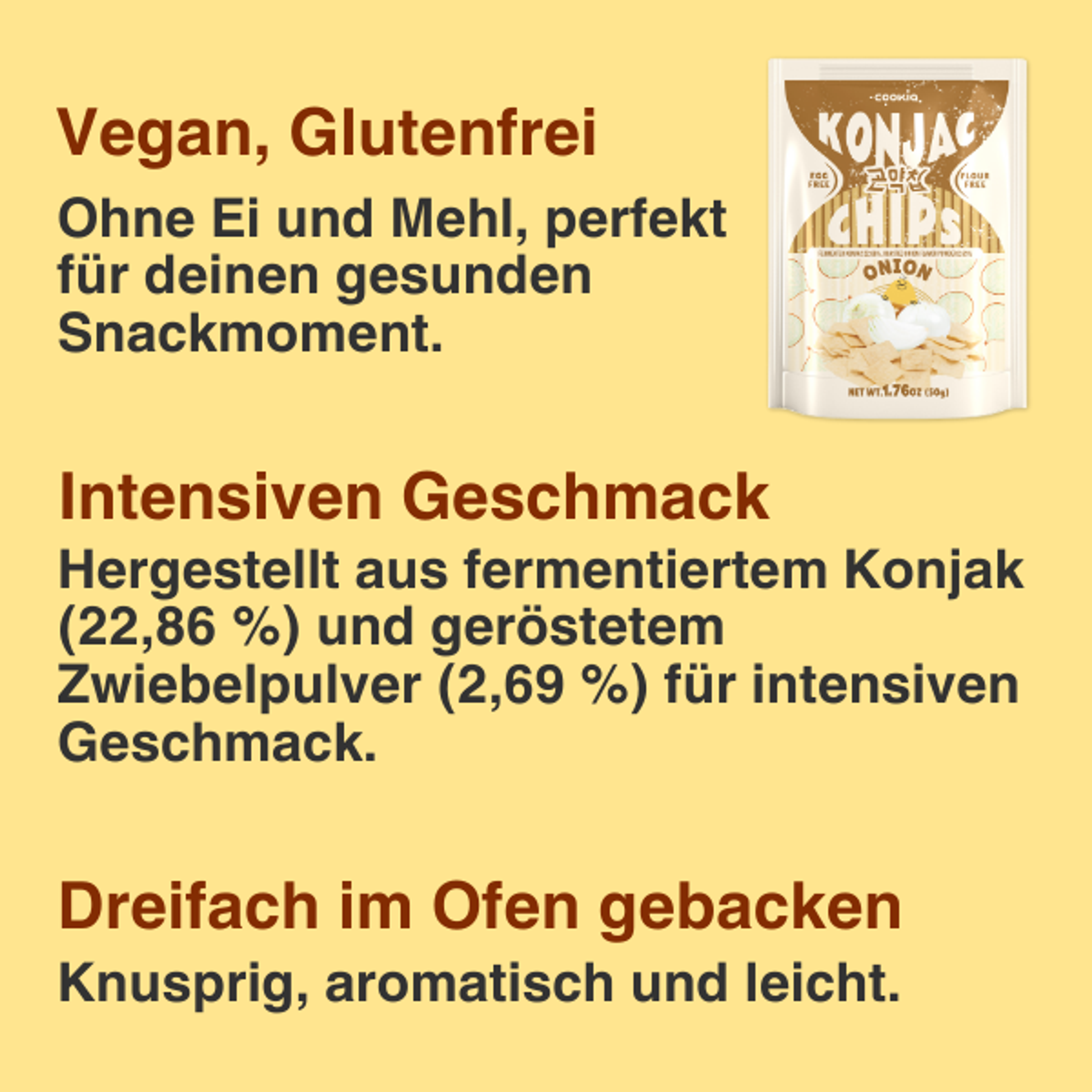 COOKIA – konjac chips 50g × 5er Set | Meeresalgen, Tteokbokki, Zwiebel | Veganer Koreanischer Snack ohne Mehl & Eier | Dreifach im Ofen gebacken & knusprig leicht (5 pack, Zwiebel)