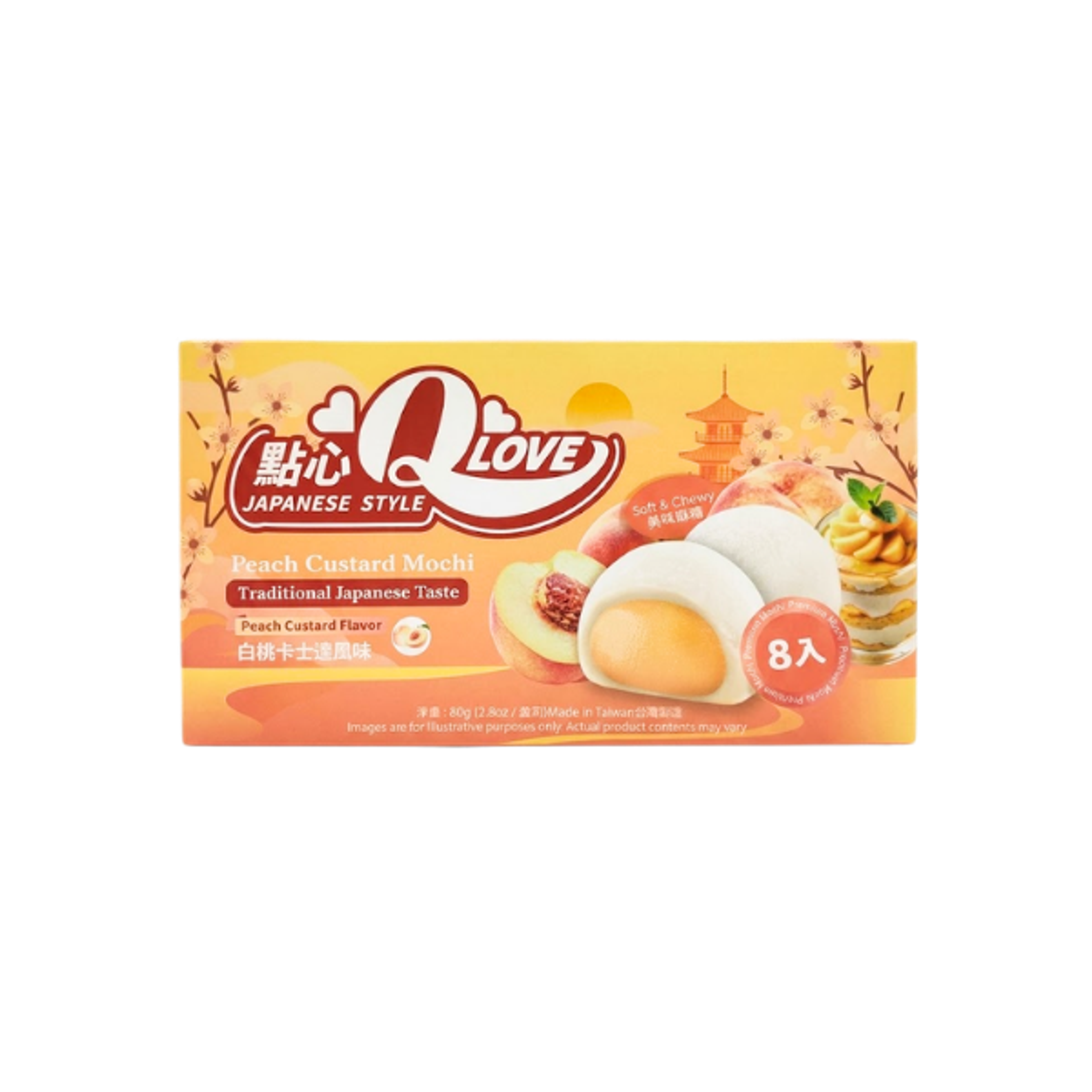 QLOVE Peach Custard Mochi 80g | Premium Pfirsich Custard Mochi japanischer Stil