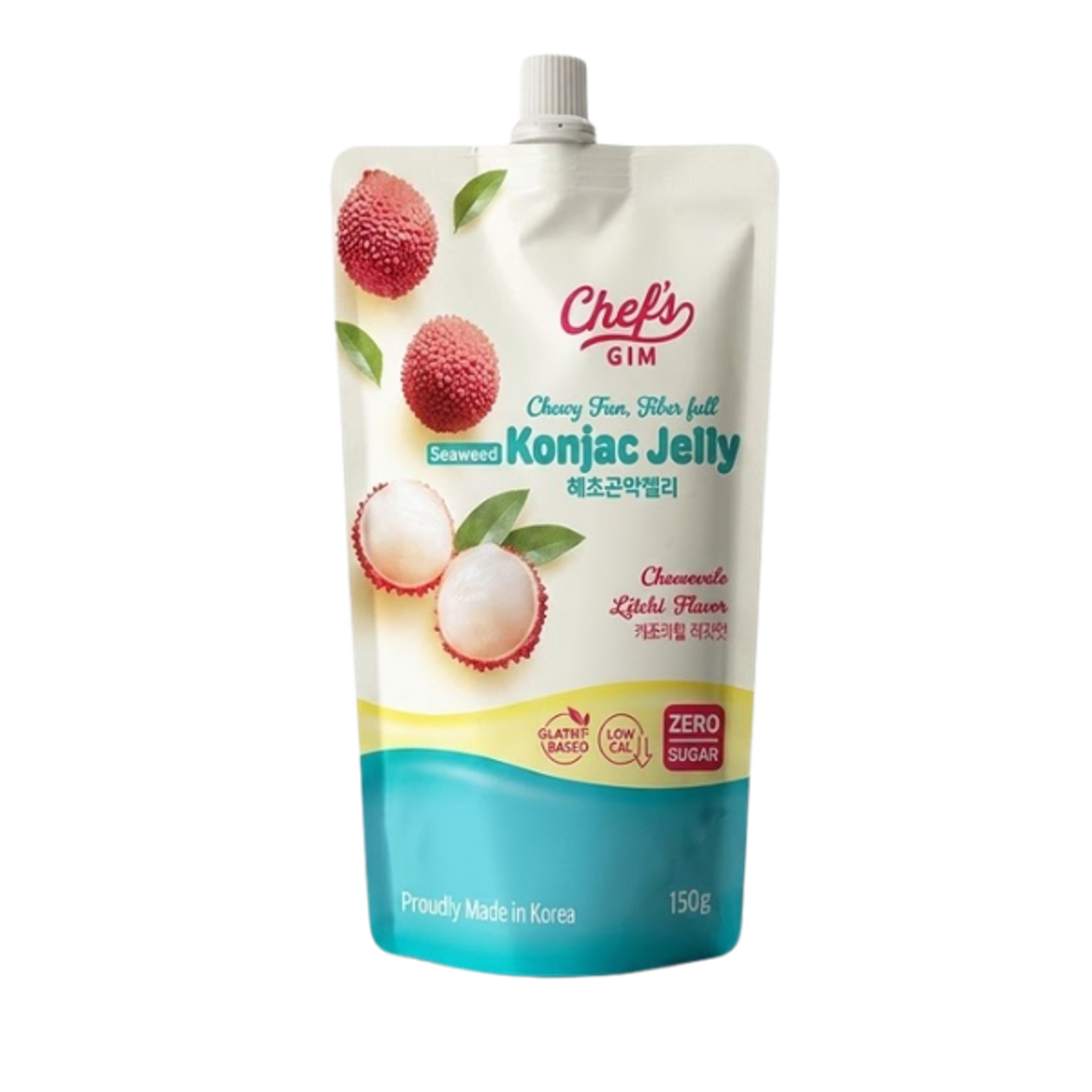 Chef’s Gim Konjak-Getränkegelee | 10er Set à 150g | Vegan, Kalorienarm, zuckerfrei & ballaststoffreich | 3 Sorten: Pfirsich-Schwarztee, Kamille-Litschi, Lavendel-Apfel-Mango (Kamille-Litschi)