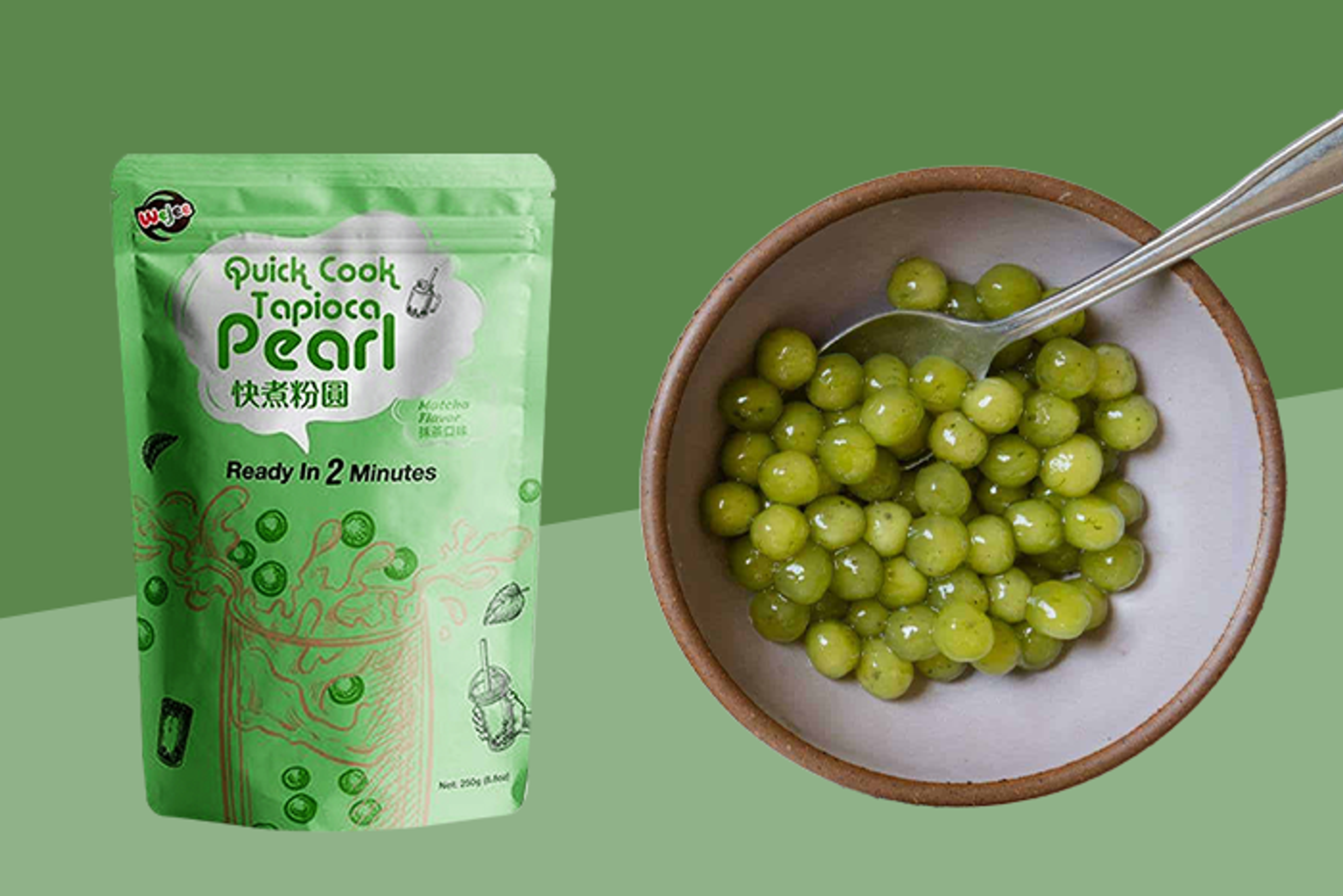 Wejee Quick Cook Tapioca Pearl Matcha 250g - Vielseitig: Perfekt für Bubble Tea und Desserts.