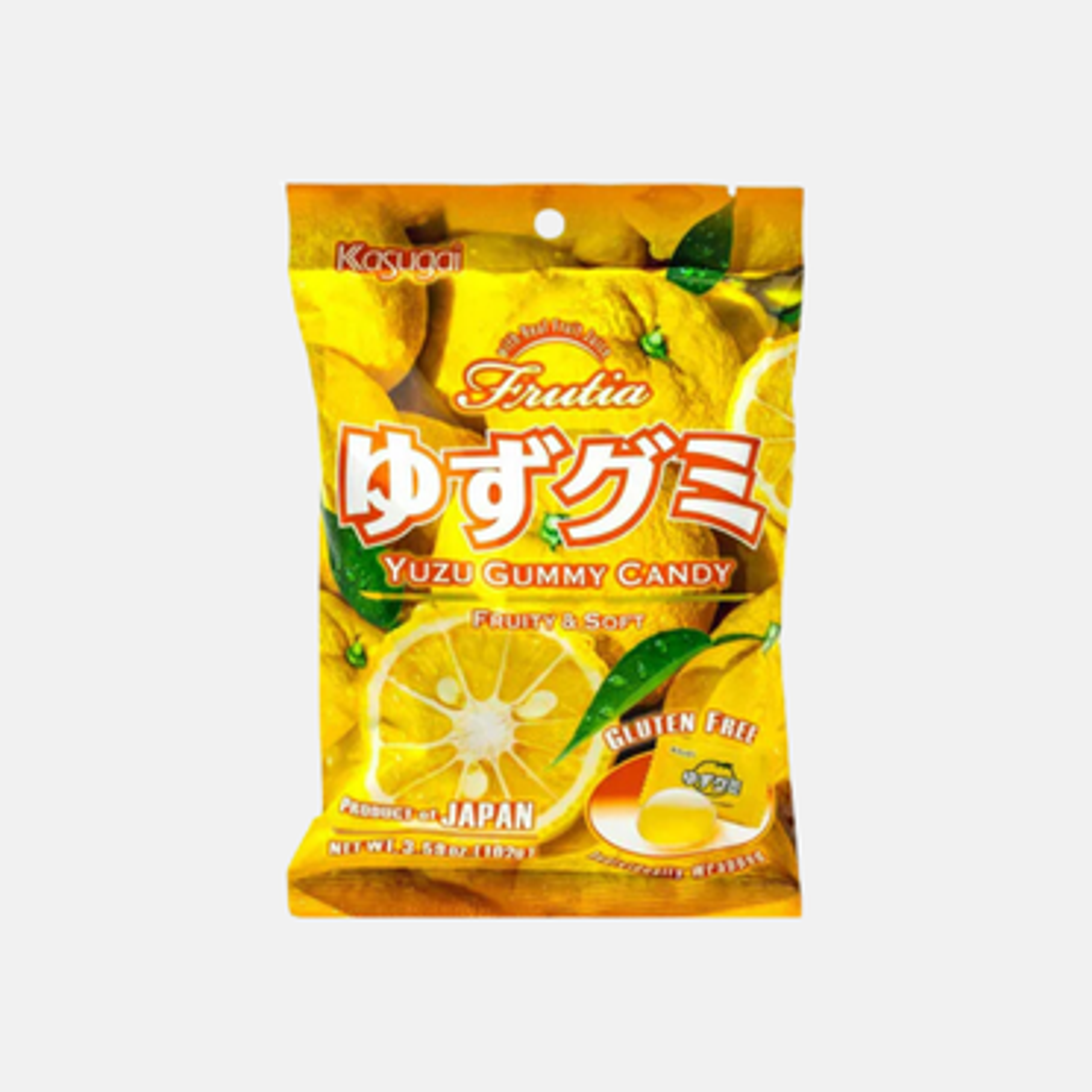 Kasugai Fruity & Soft Yuzu Gummy Candy Gluten Free 102g - Refreshing Delight from Japan