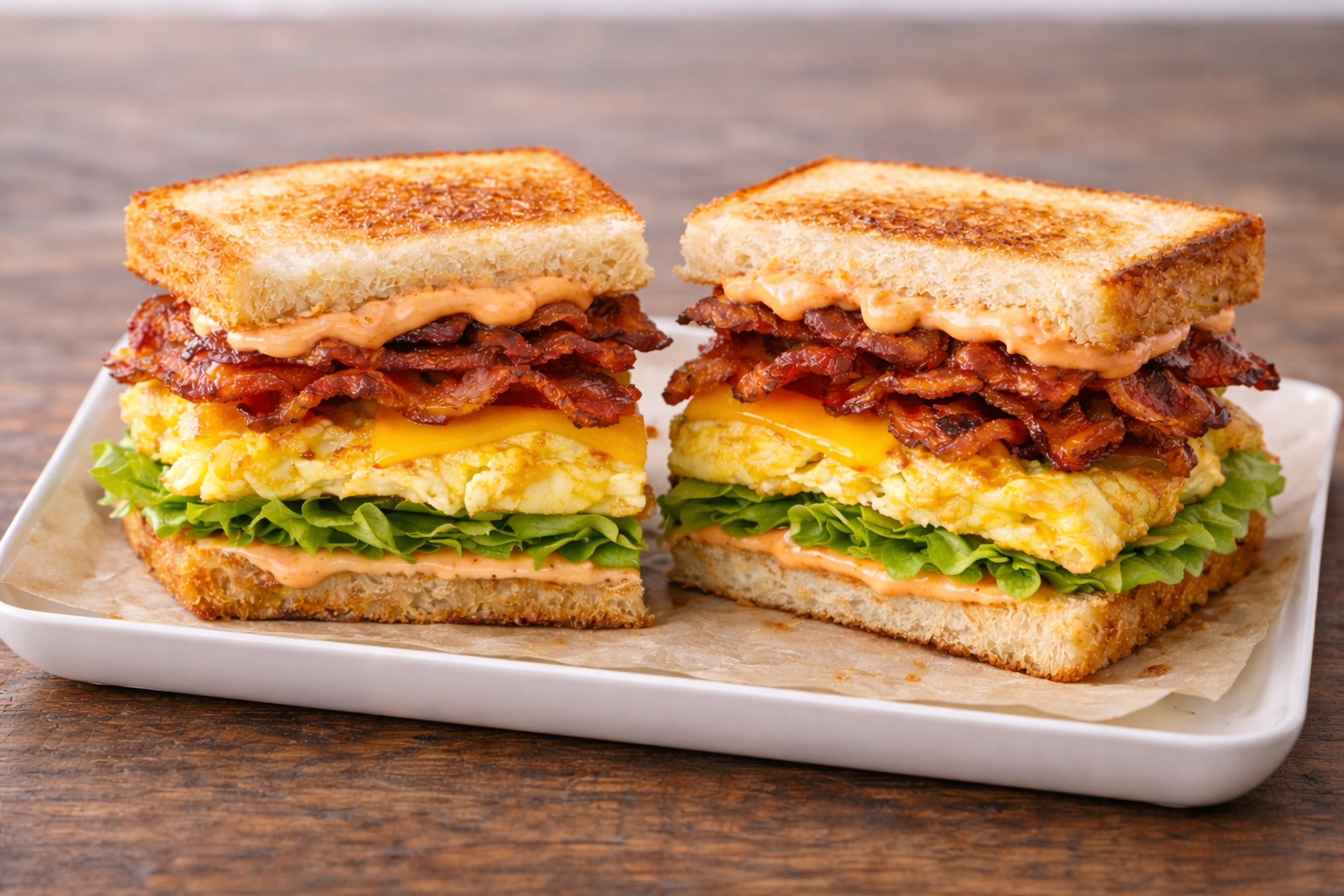 Sriracha Mayo Rezept: Knuspriges Sandwich mit Bacon und Ei