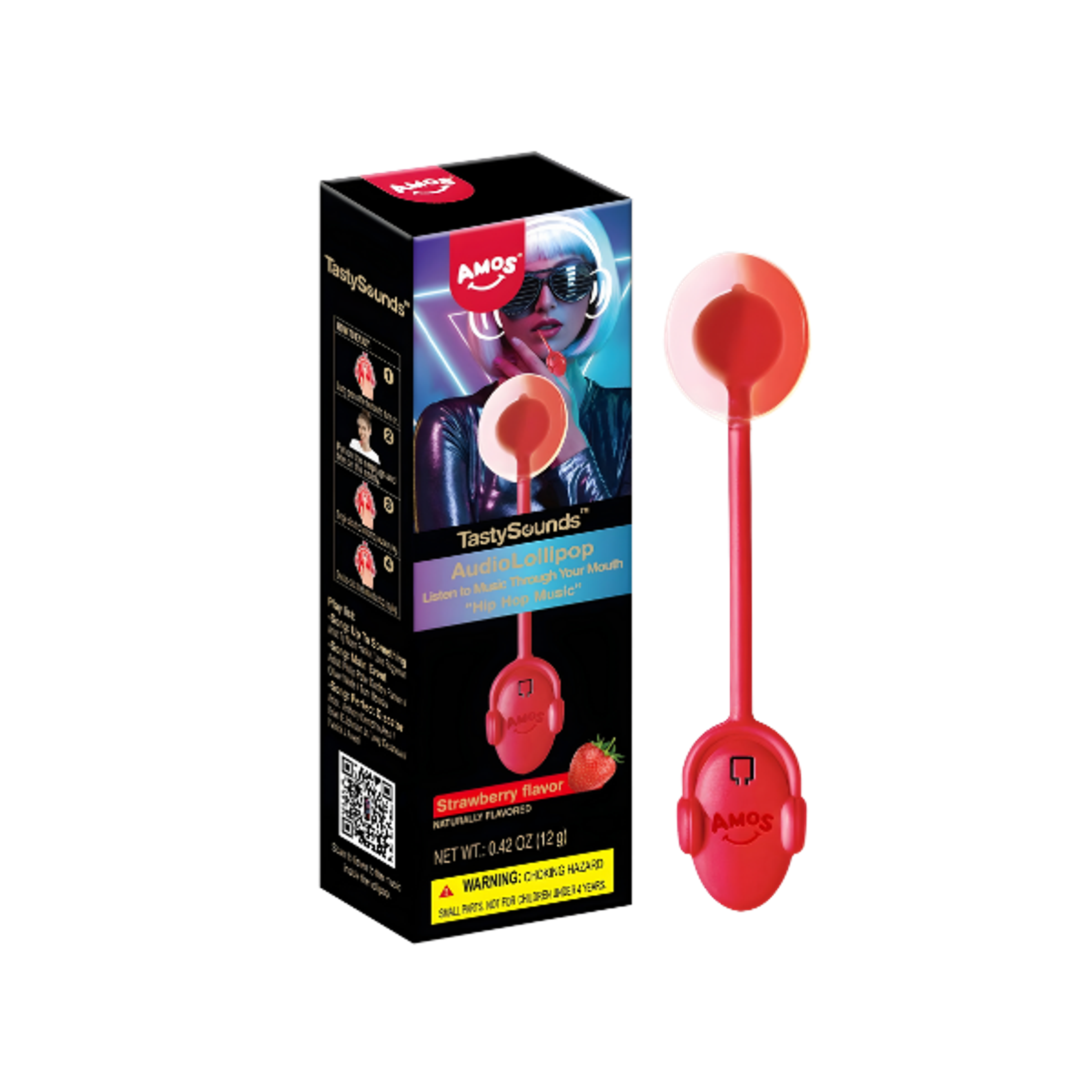AMOS TastySounds Audio Lollipop 12 g | Strawberry mit K-Pop Sound