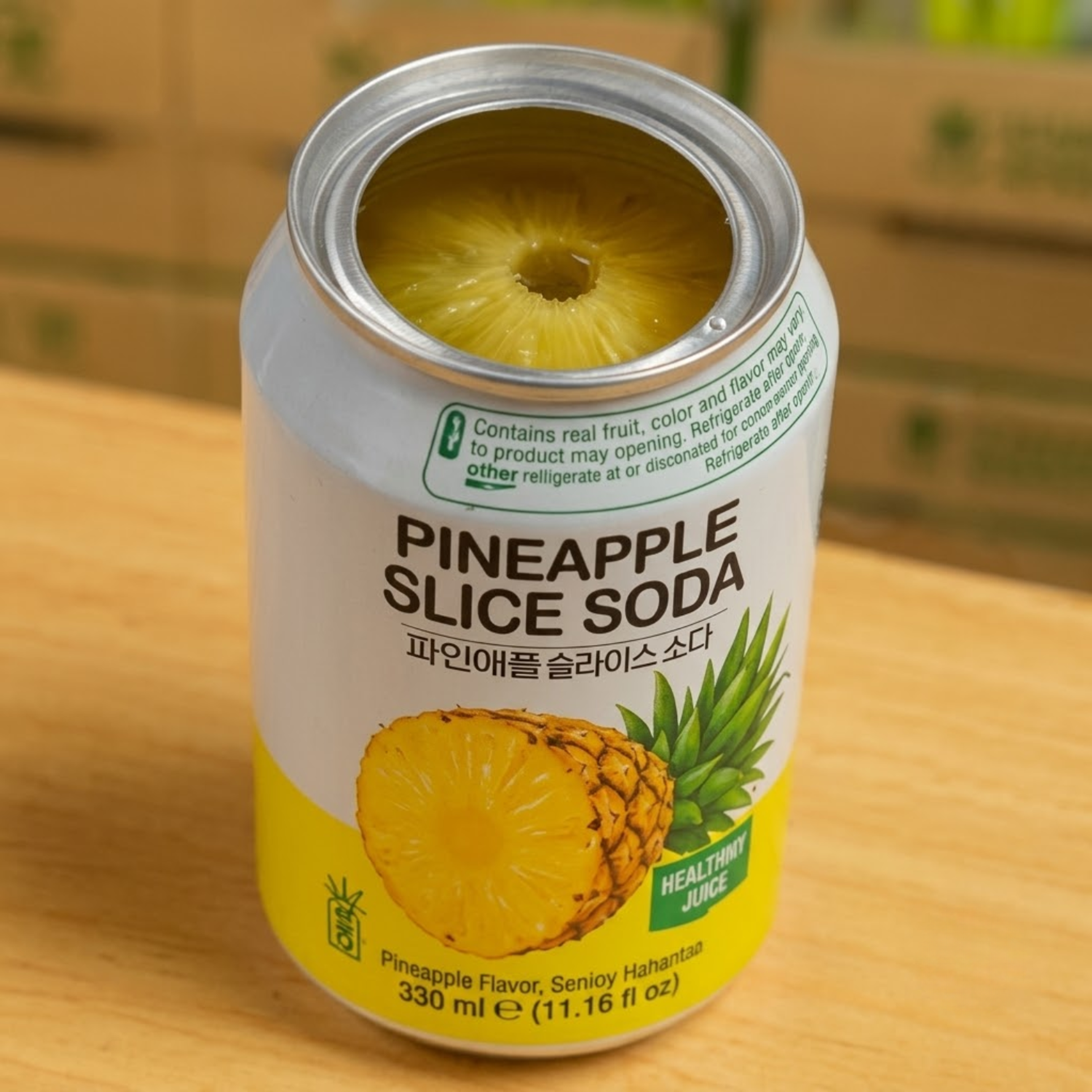FRUIT.B Pineapple Slice Soda 340ml | Korean Pineapple Soda with Real Pineapple Slice